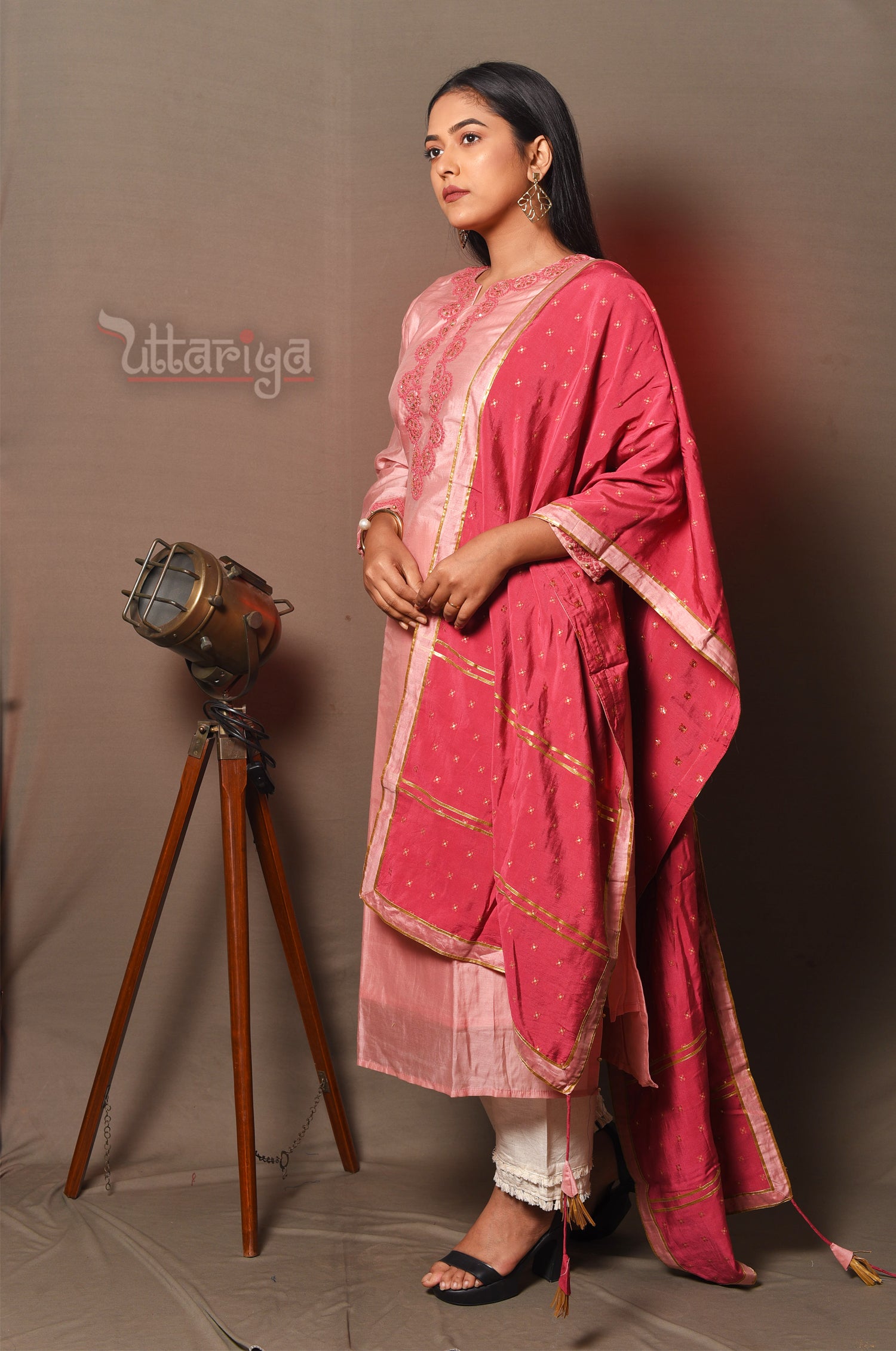 Pink silk kurti set - Uttariya