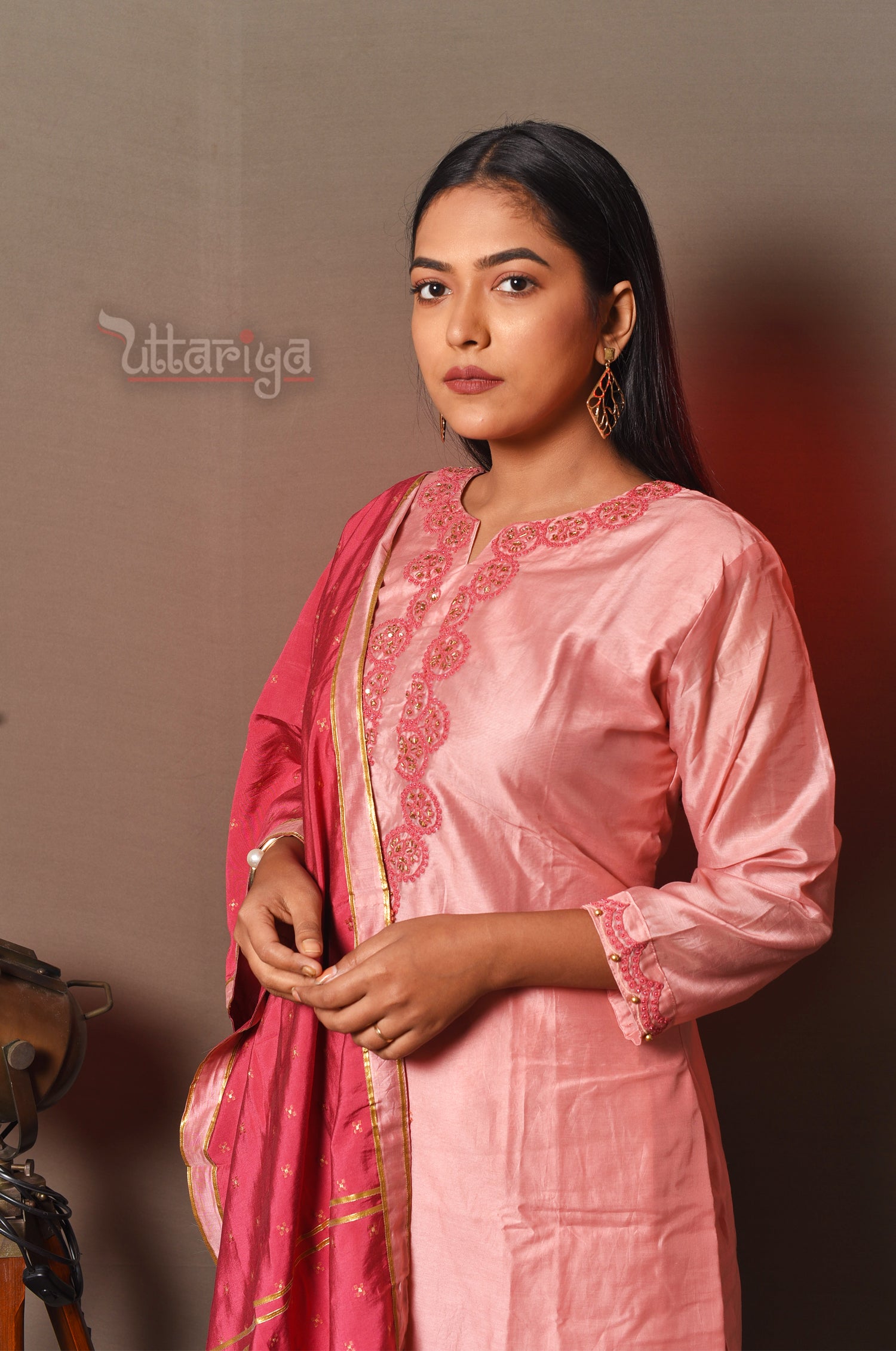 Pink silk kurti set - Uttariya