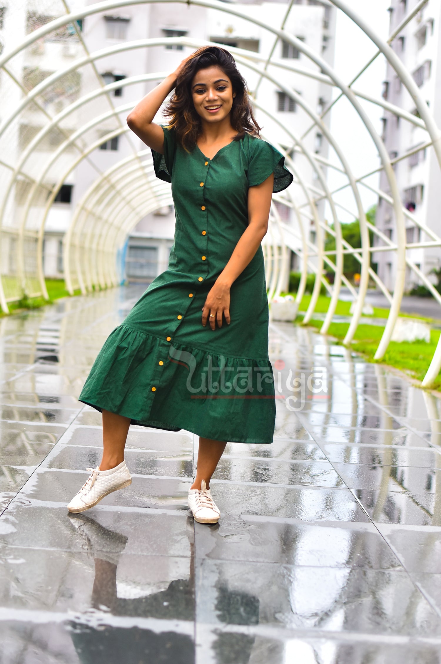 Deep Green Dress - Uttariya