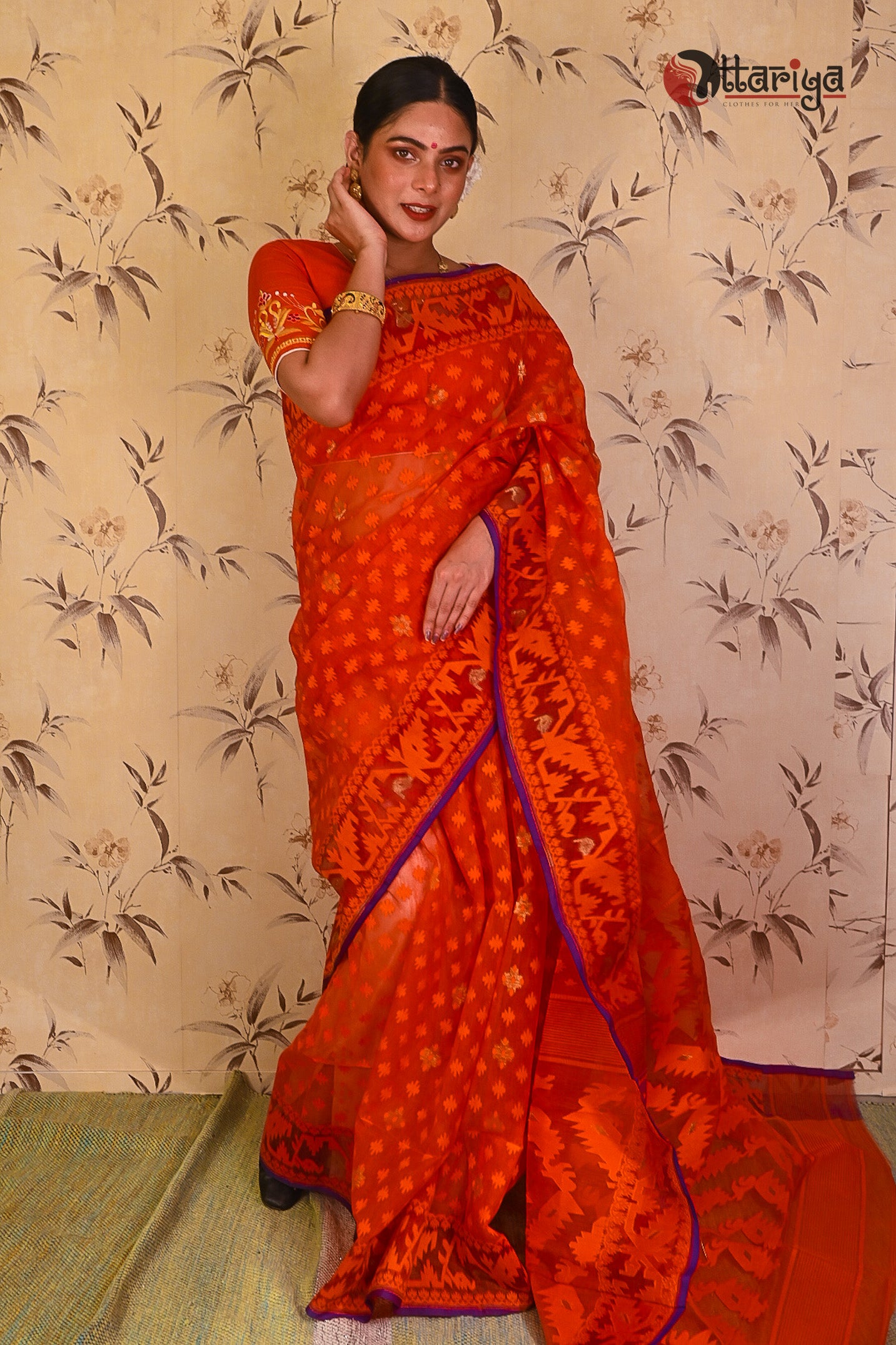 Fire jamdani saree