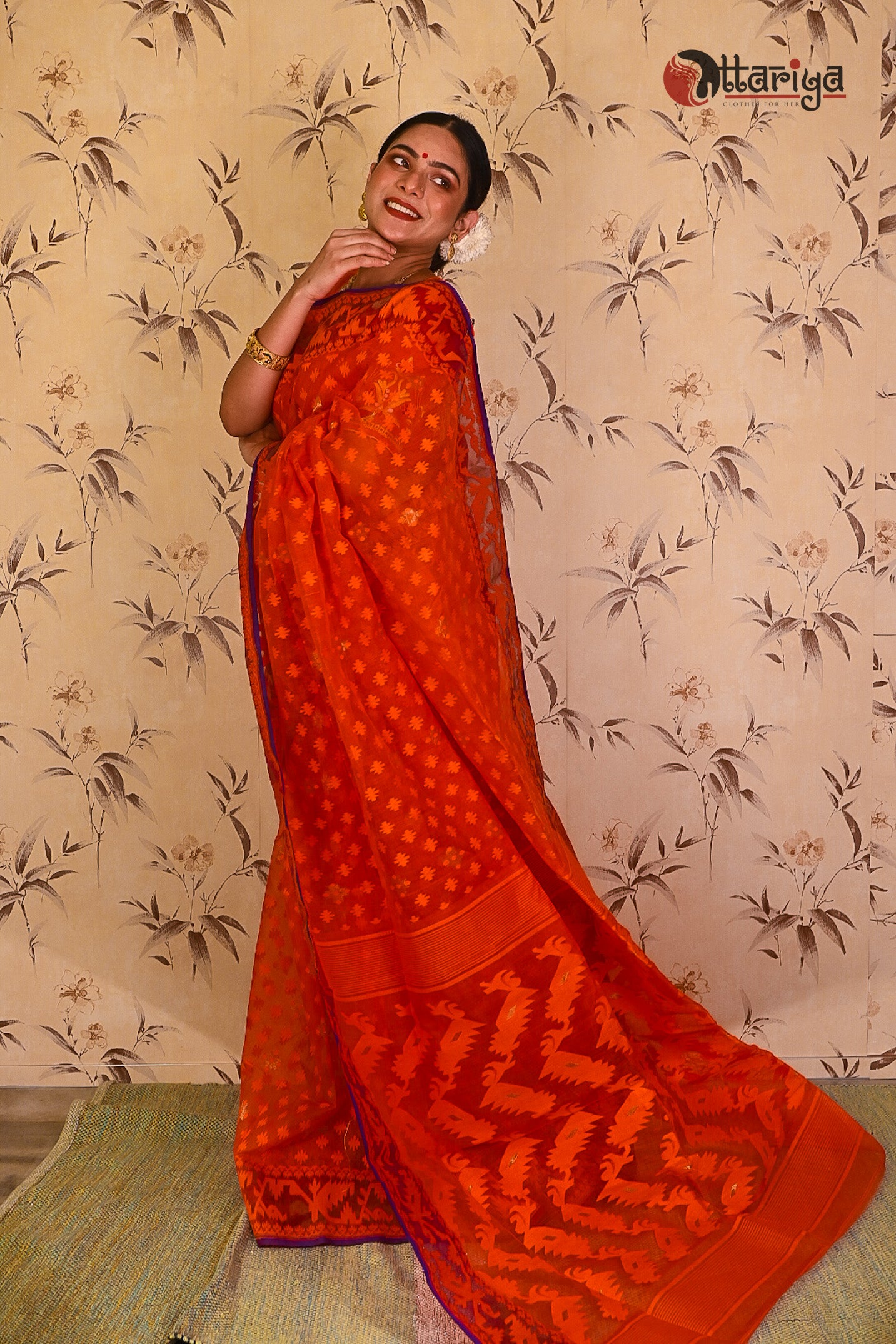 Fire jamdani saree - Uttariya
