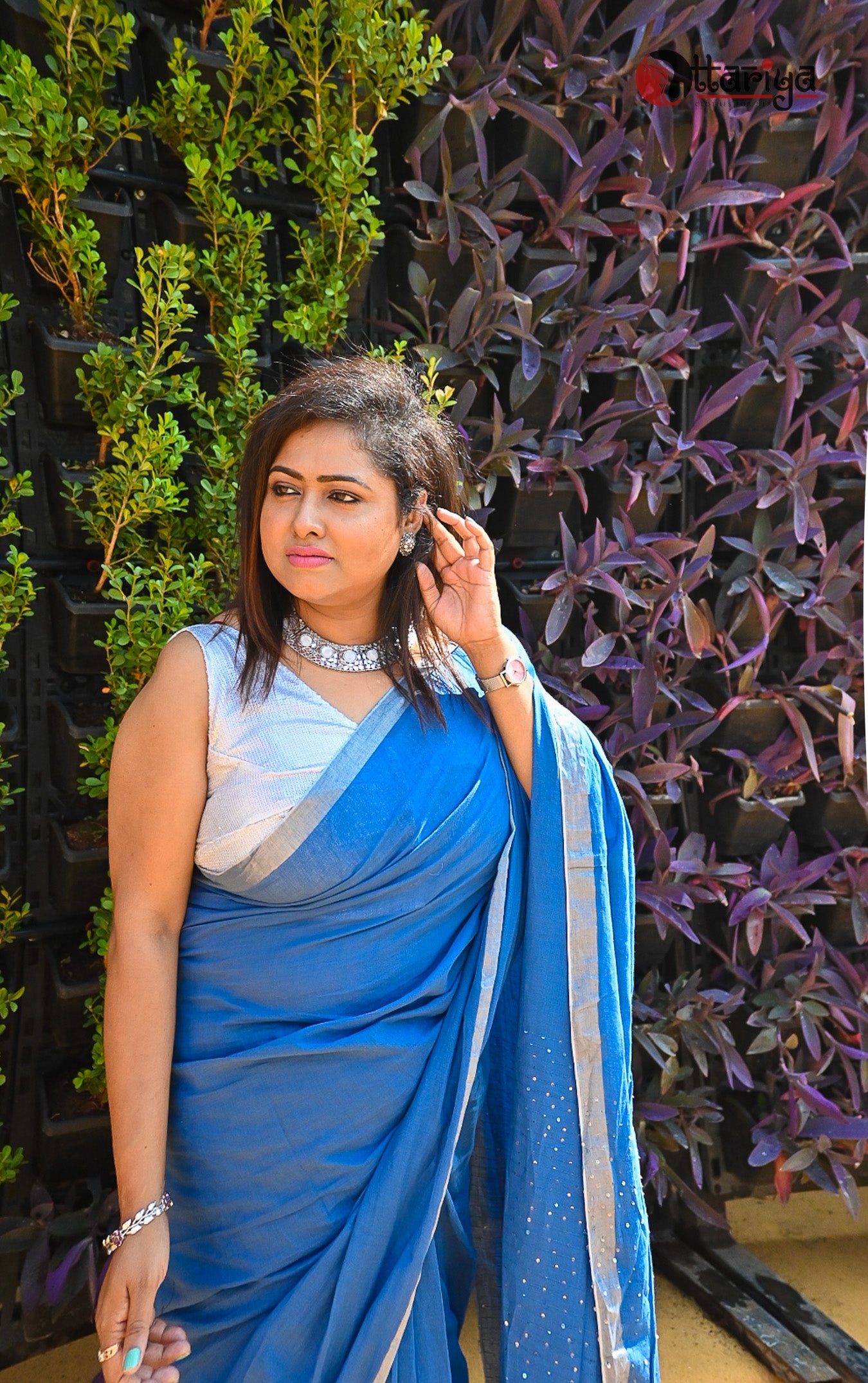 Slate blue handspun saree - Uttariya