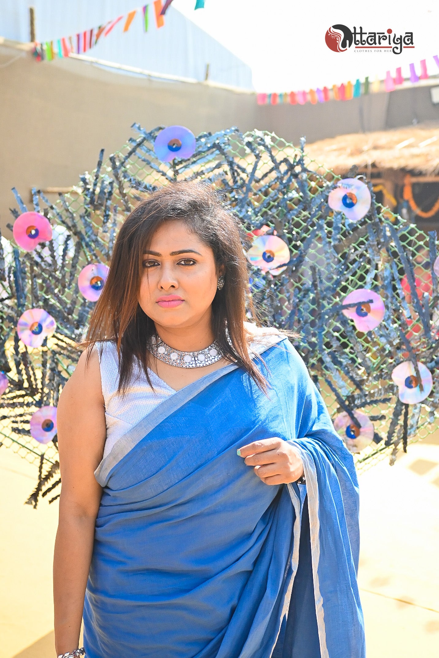 Slate blue handspun saree - Uttariya