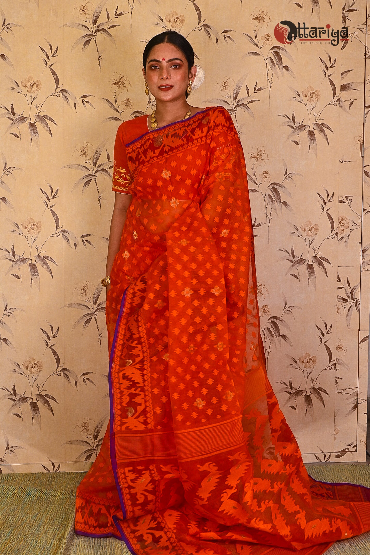 Fire jamdani saree - Uttariya