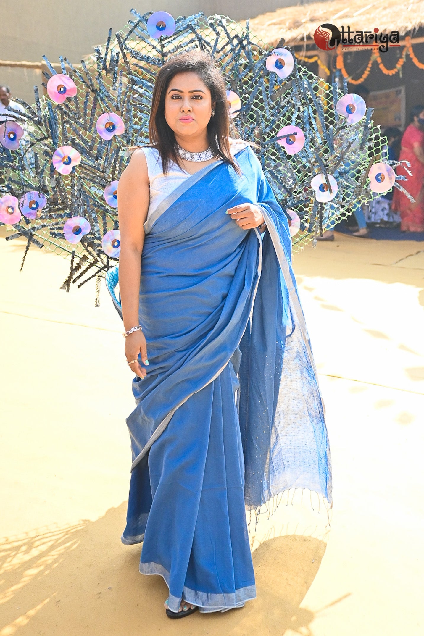 Slate blue handspun saree - Uttariya