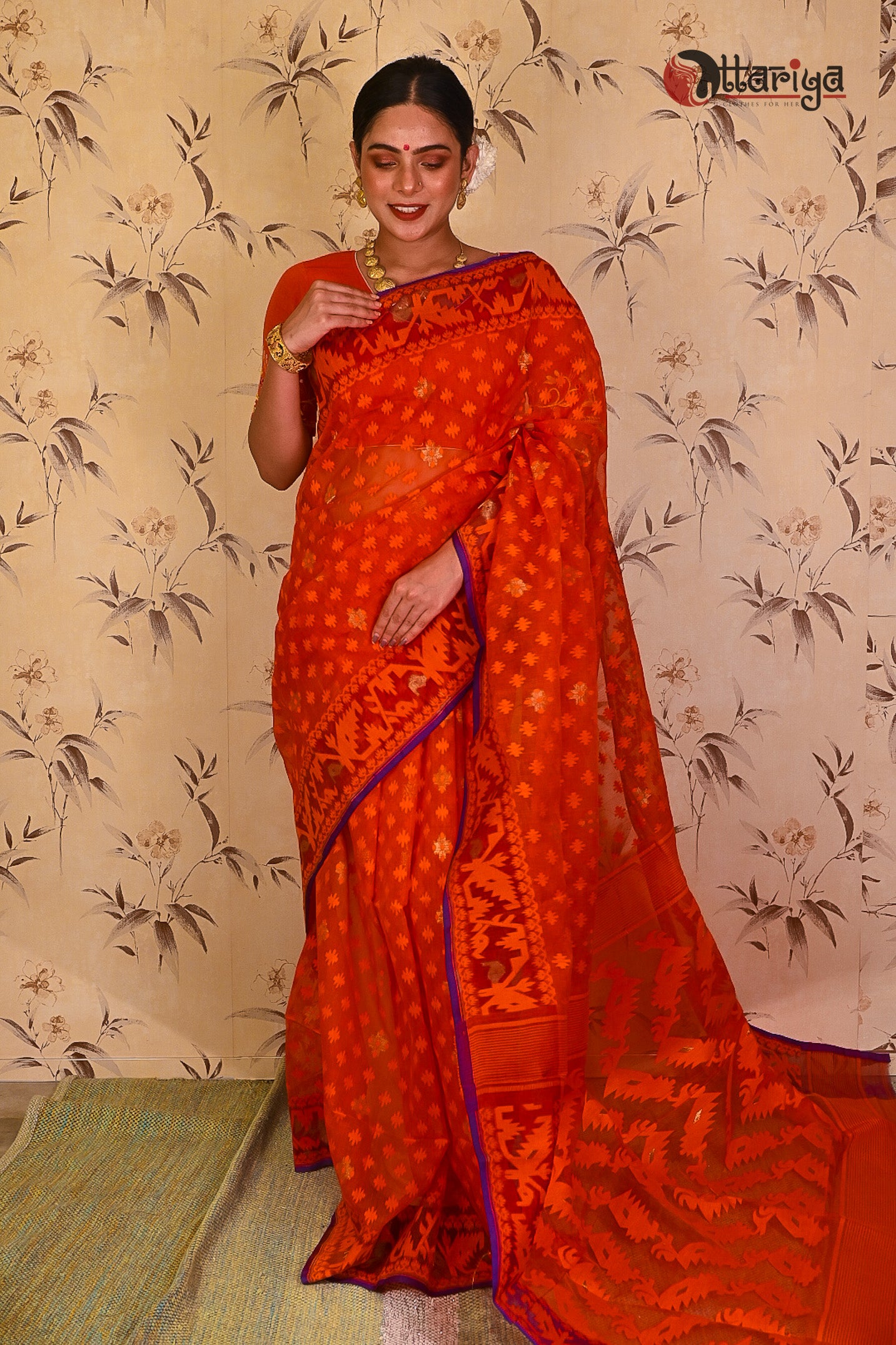 Fire jamdani saree - Uttariya