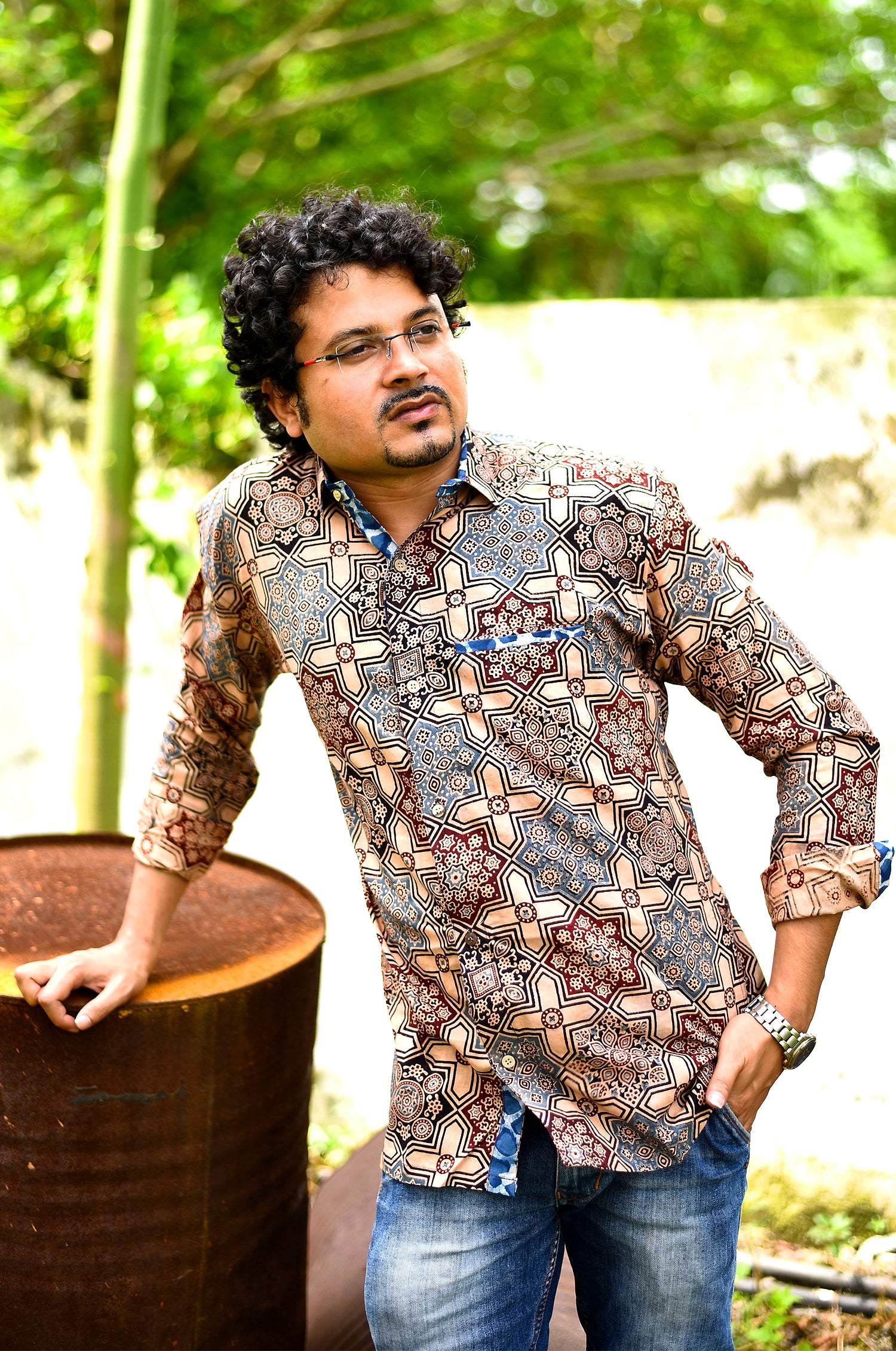 Cream AJrakh Shirt - Uttariya