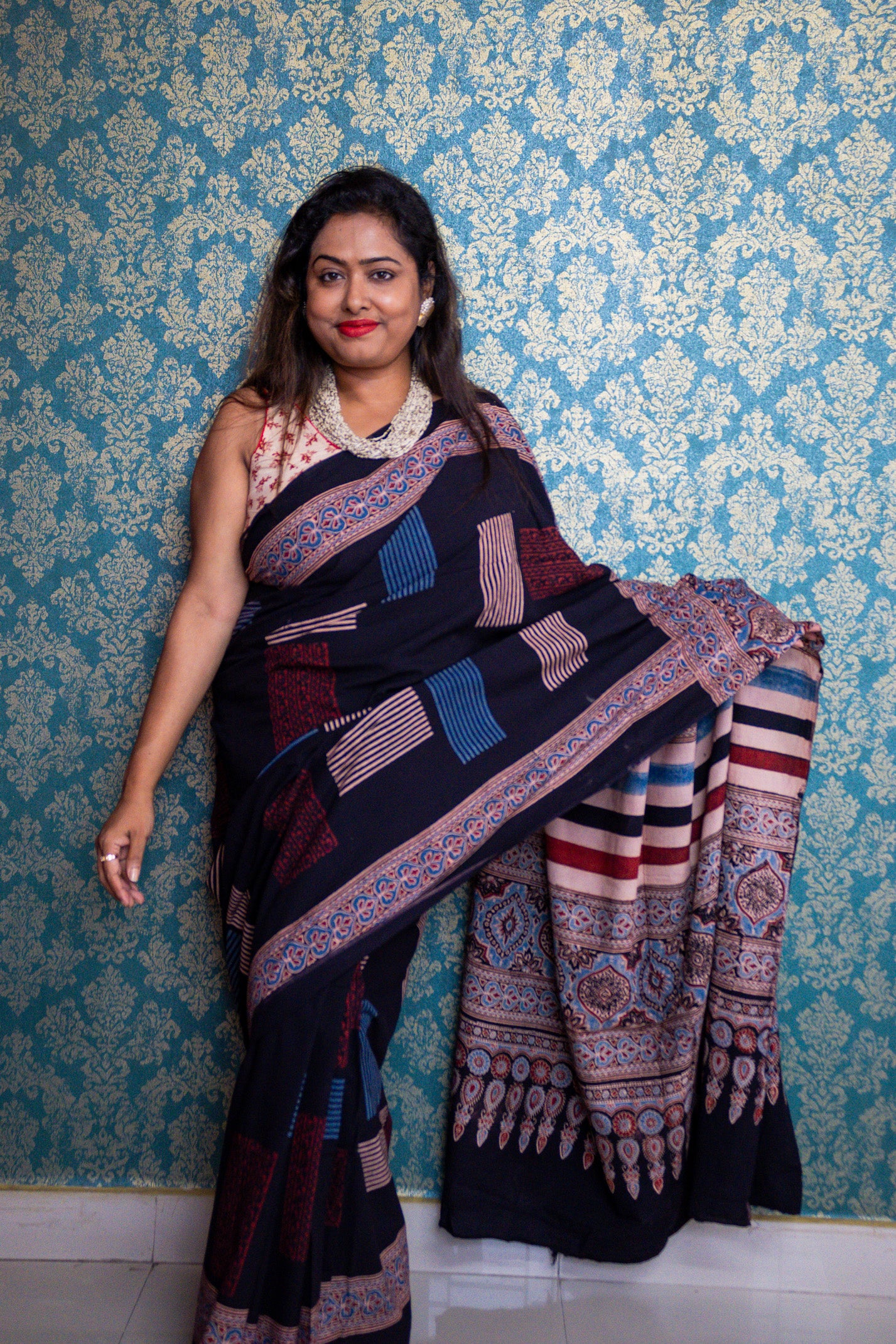 Geometry Ajrakh Saree