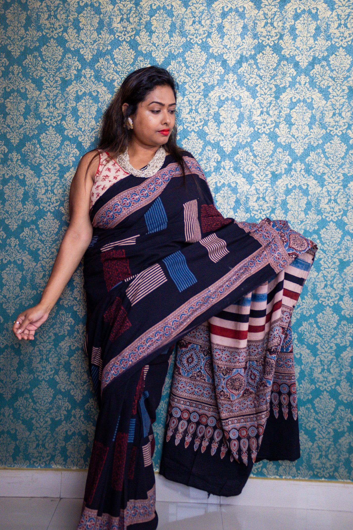 Geometry Ajrakh Saree