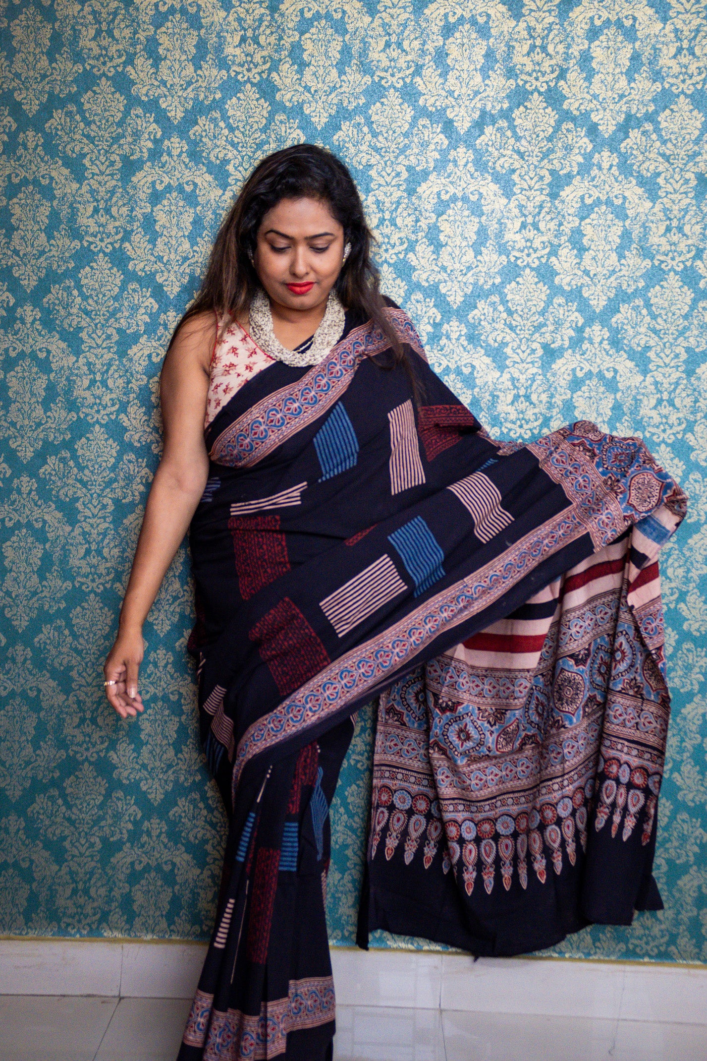 Geometry Ajrakh Saree