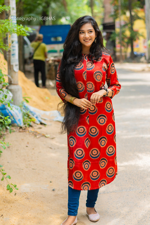 Rustic Auburn Red Modal Silk Designer Kurta