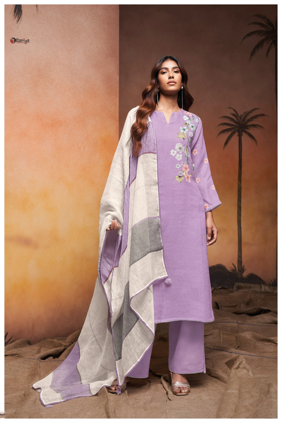 Violet love linen kurta set