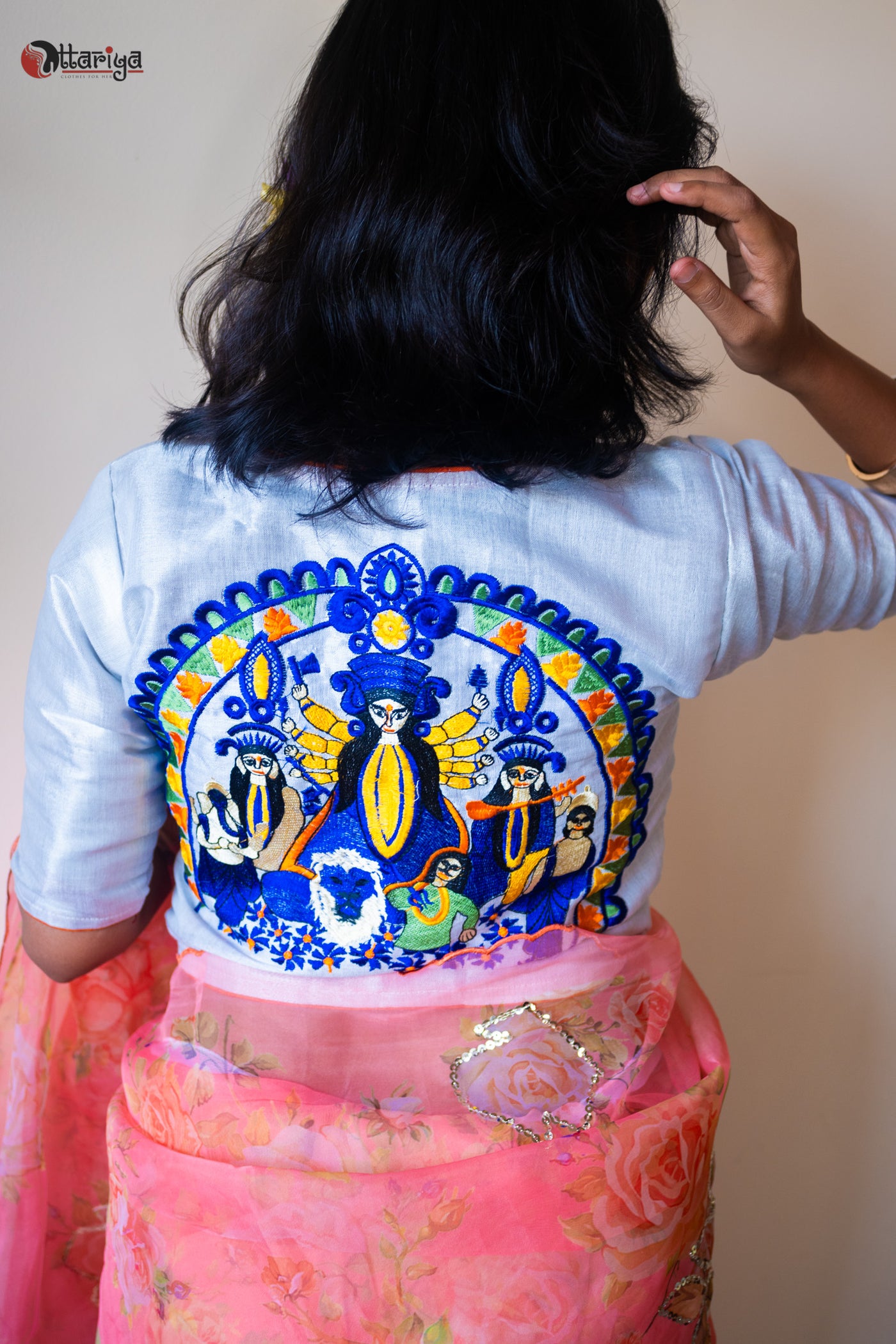 Silver Durga blouse - Uttariya