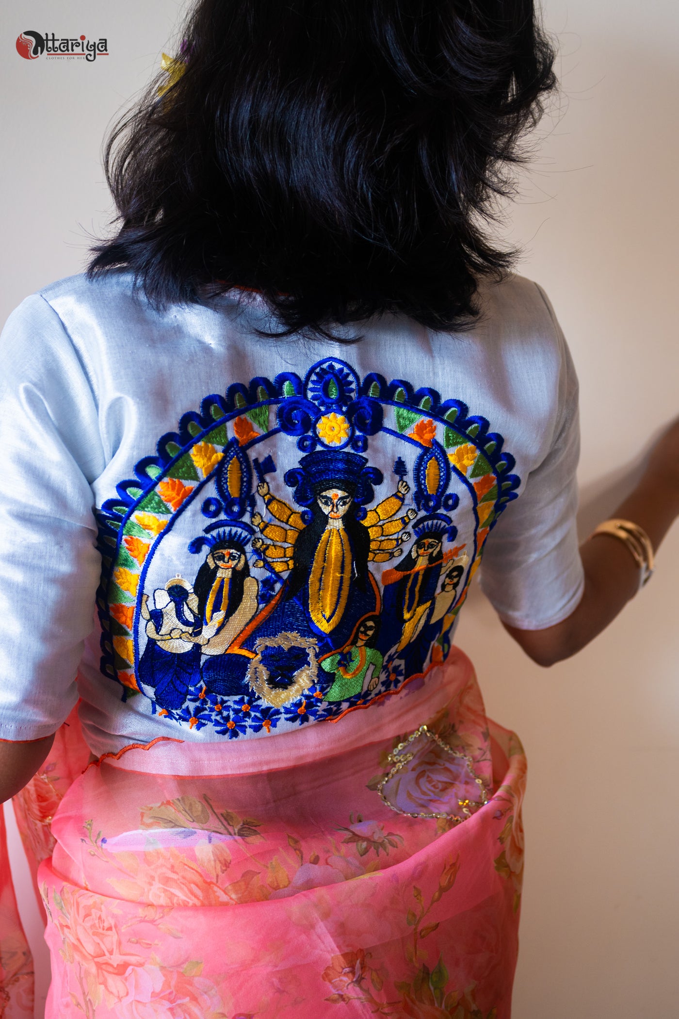 Silver Durga blouse - Uttariya
