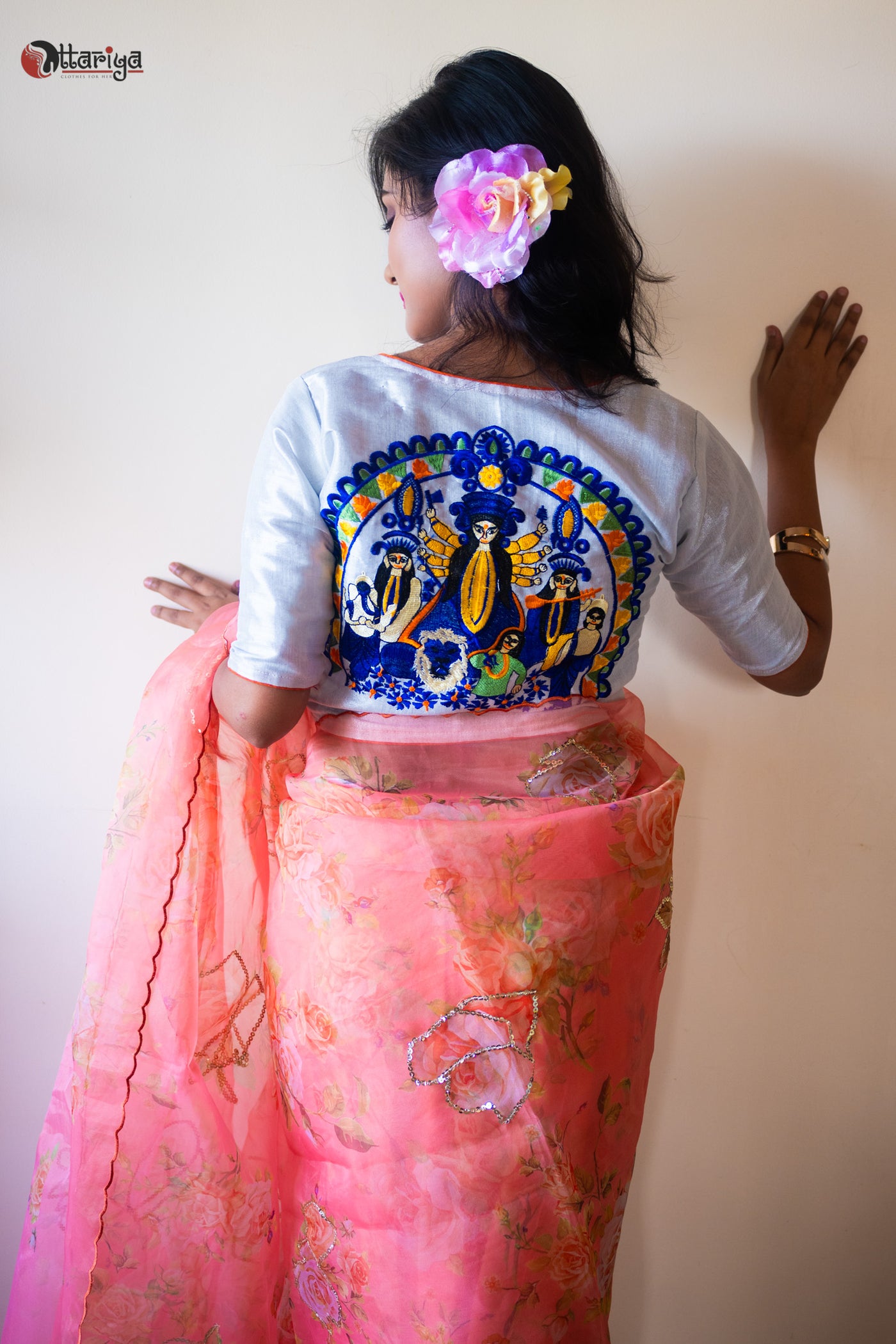 Silver Durga blouse - Uttariya