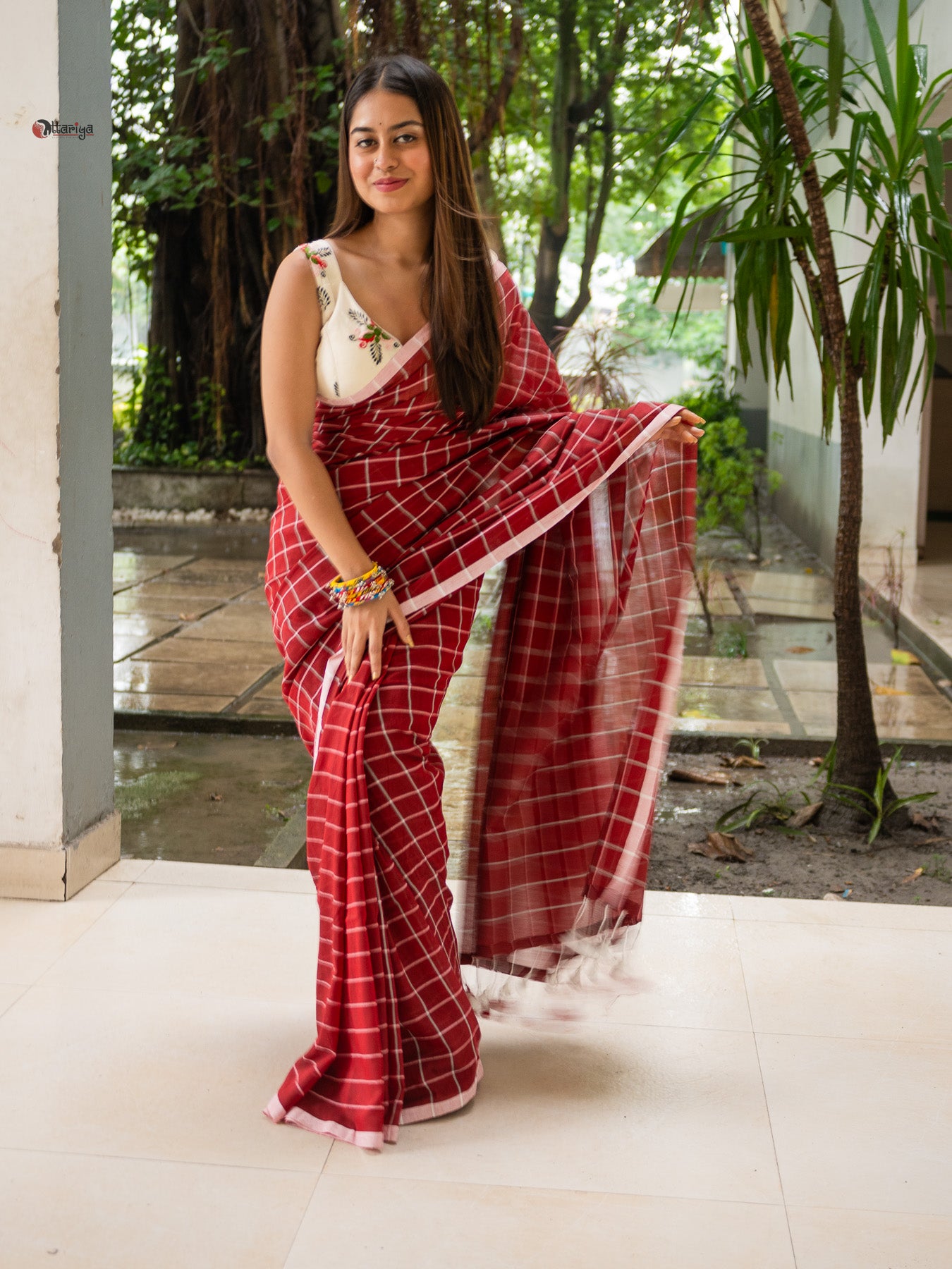 Red Chessmate Handloom Saree