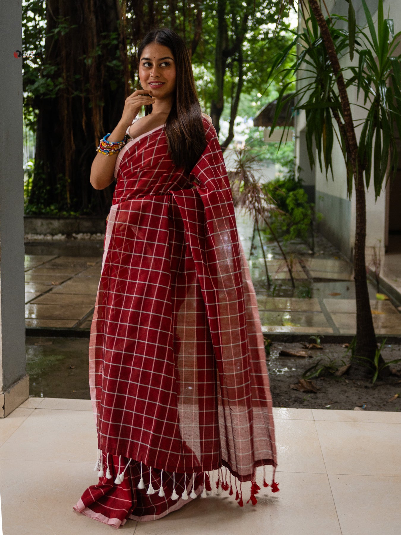 Red Chessmate Handloom Saree