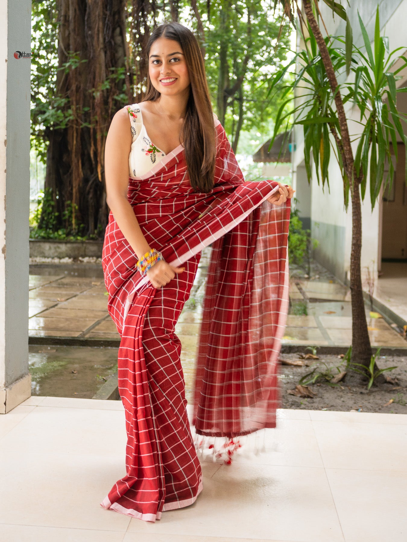 Red Chessmate Handloom Saree