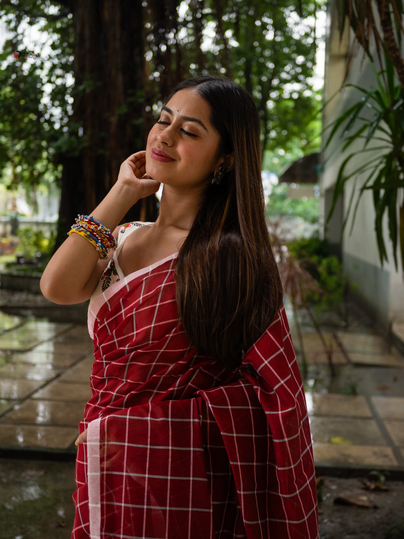 Red Chessmate Handloom Saree