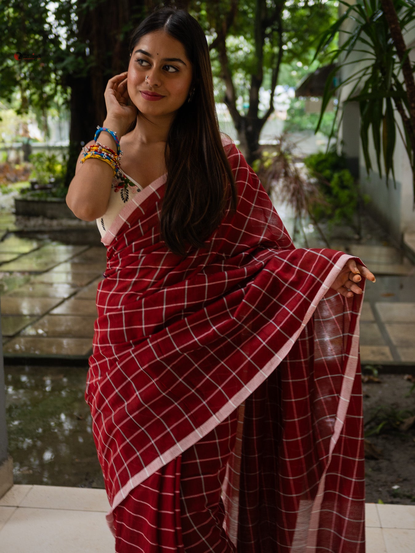 Red Chessmate Handloom Saree