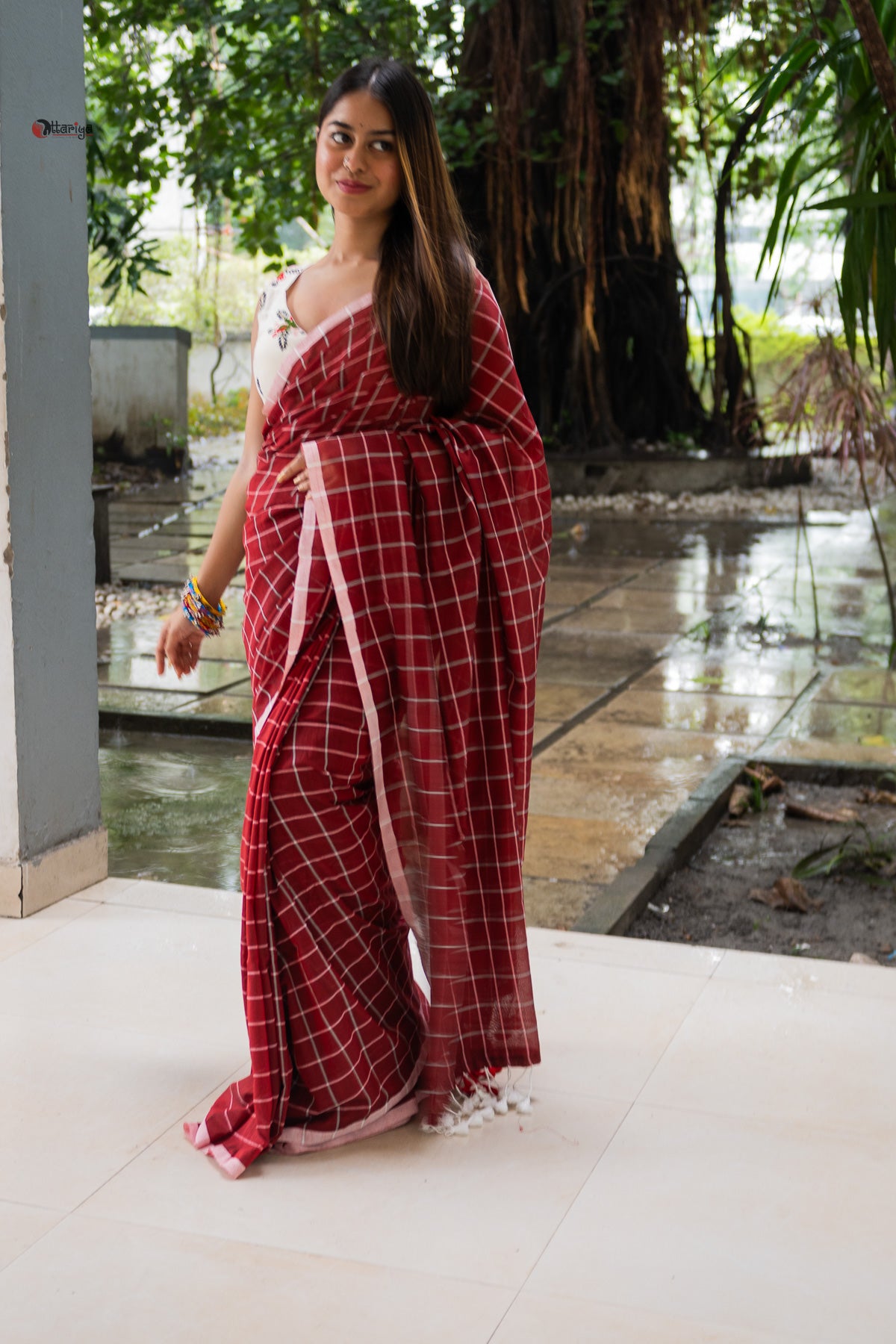 Red Chessmate Handloom Saree