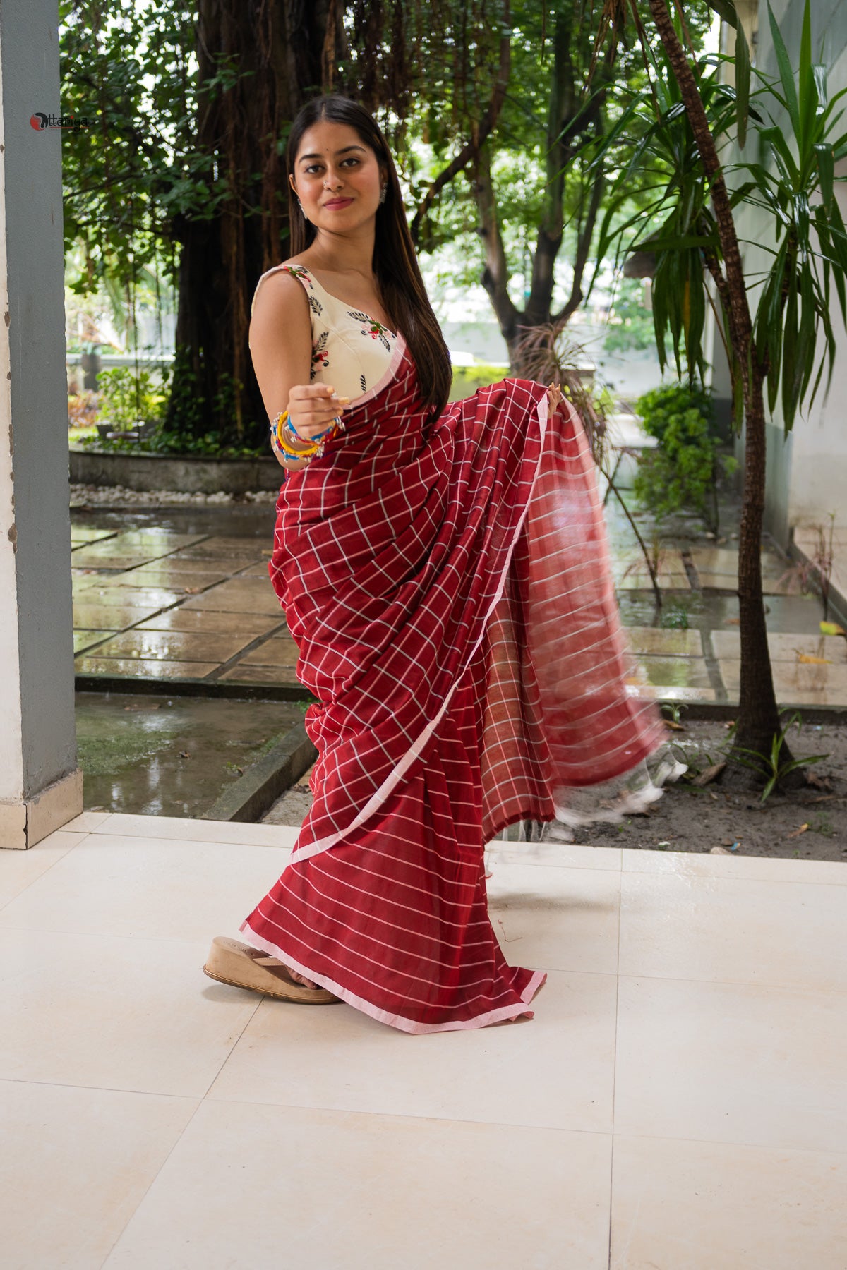 Red Chessmate Handloom Saree