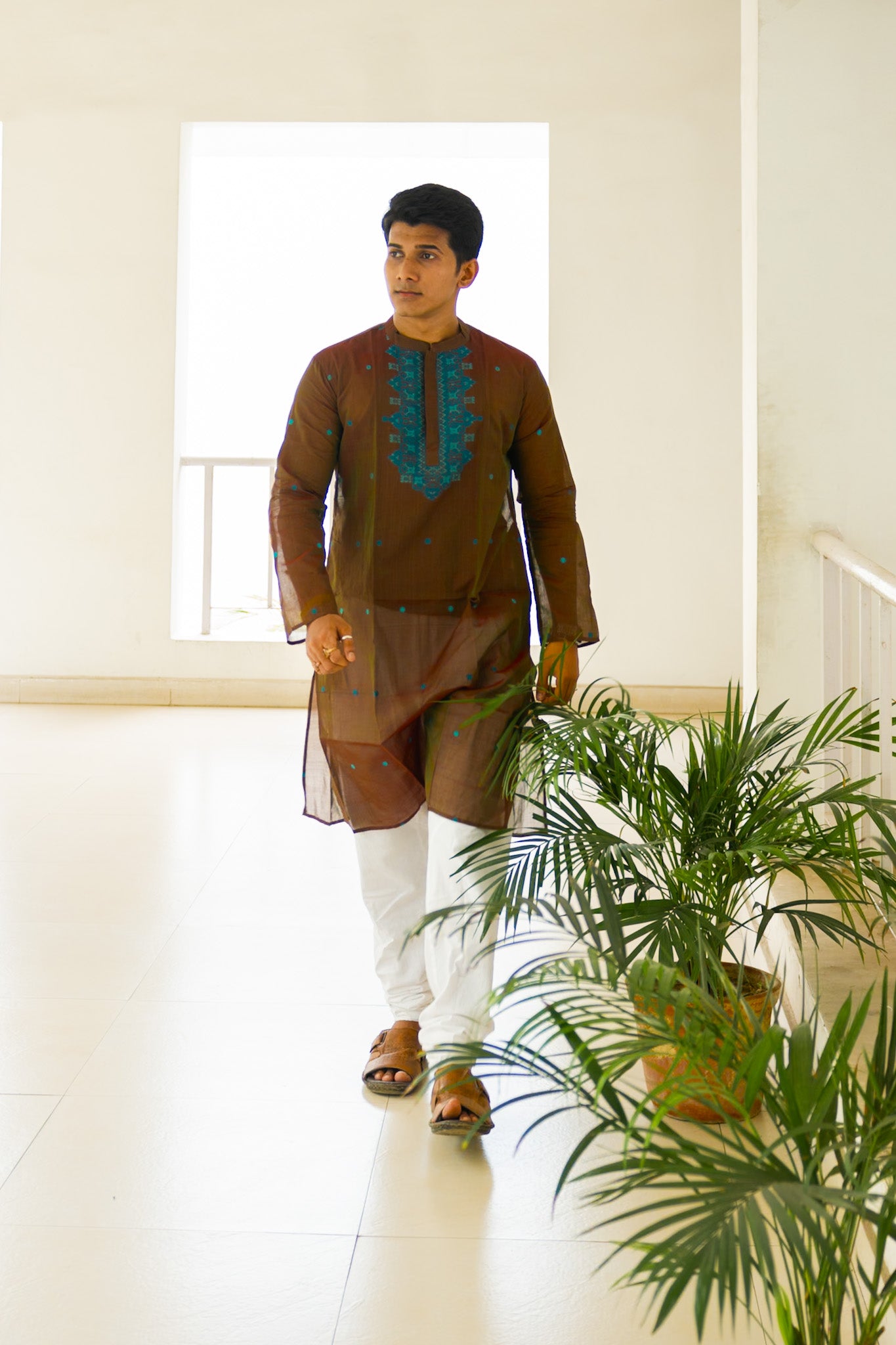 Choco jamdani silk kurta