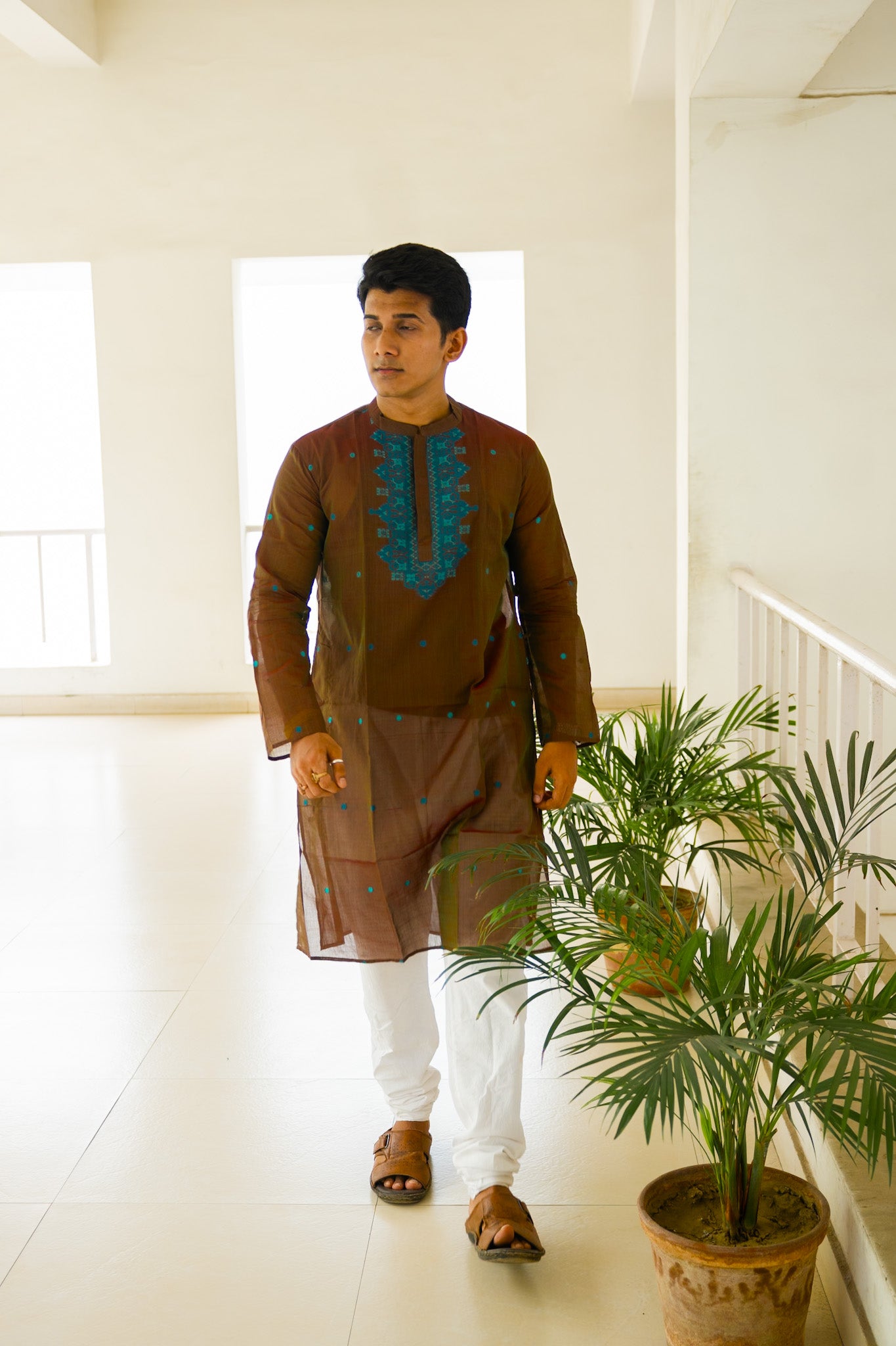 Choco jamdani silk kurta