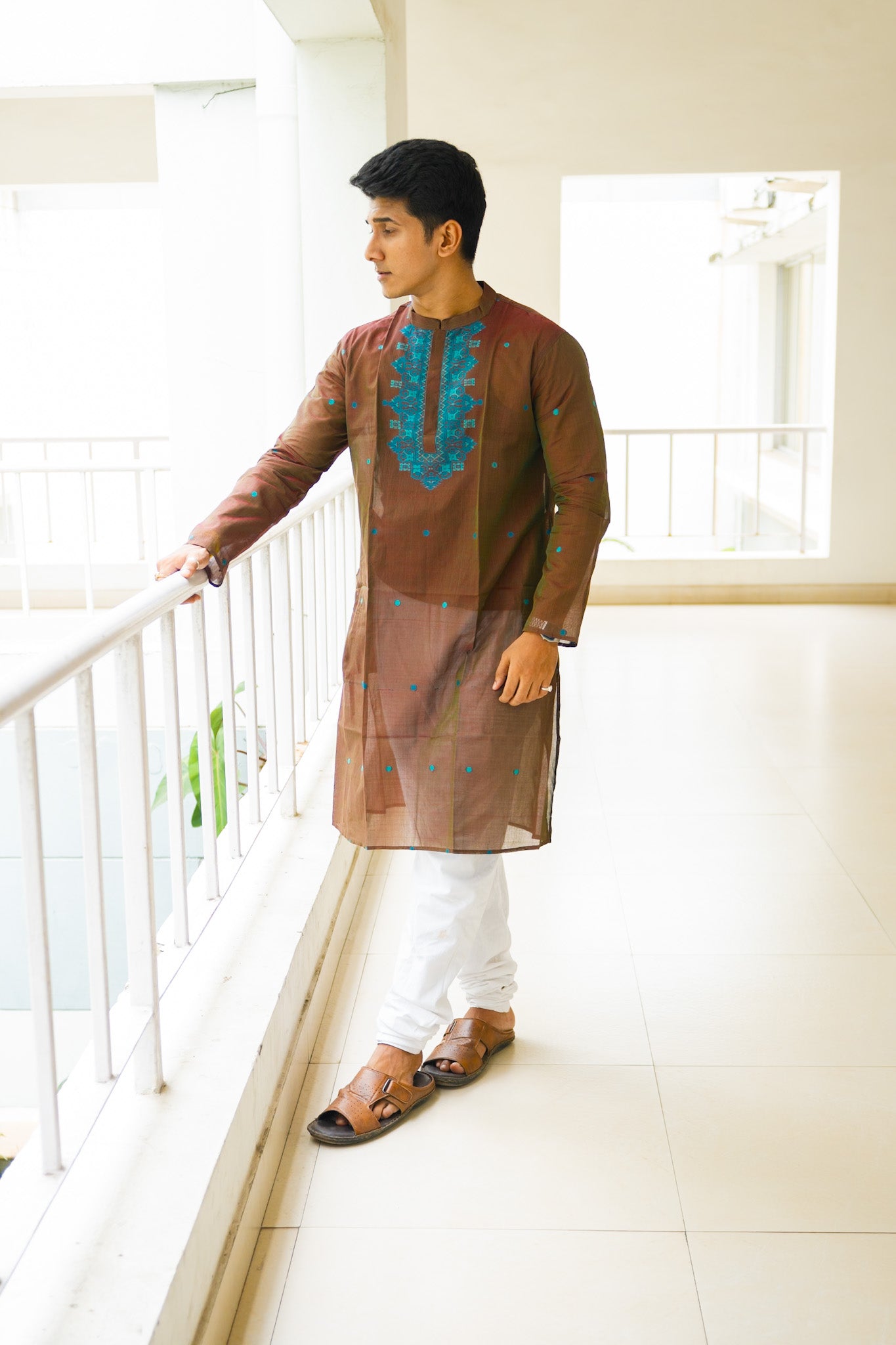 Choco jamdani silk kurta