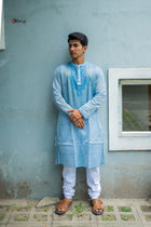 Tasar blue Jamdani long kurti