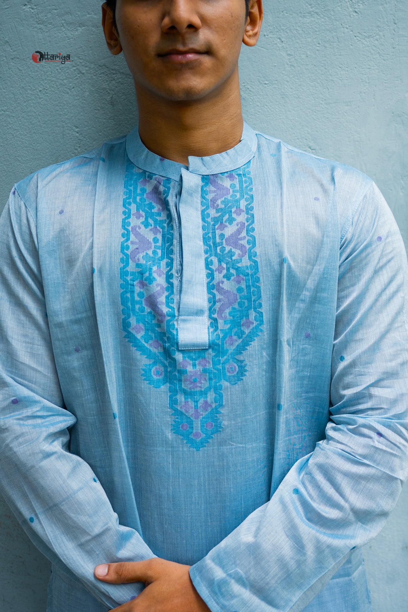 Tasar blue Jamdani long kurti