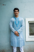 Tasar blue Jamdani long kurti
