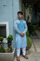 Tasar blue Jamdani long kurti
