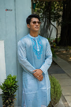 Tasar blue Jamdani long kurti