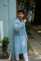 Tasar blue Jamdani long kurti
