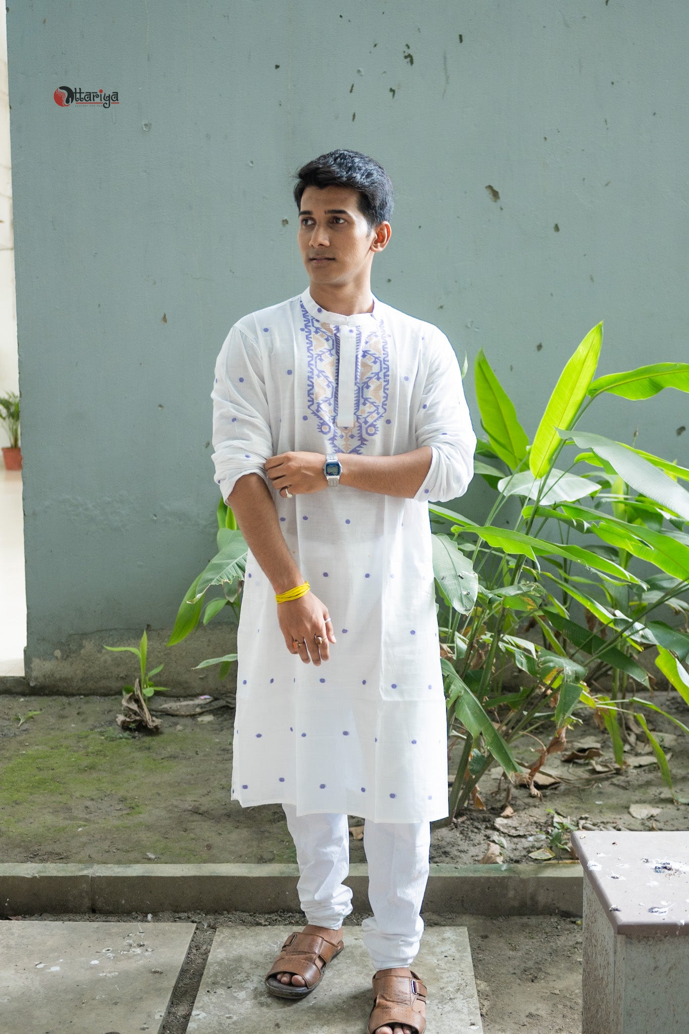 White jamdani  long kurta