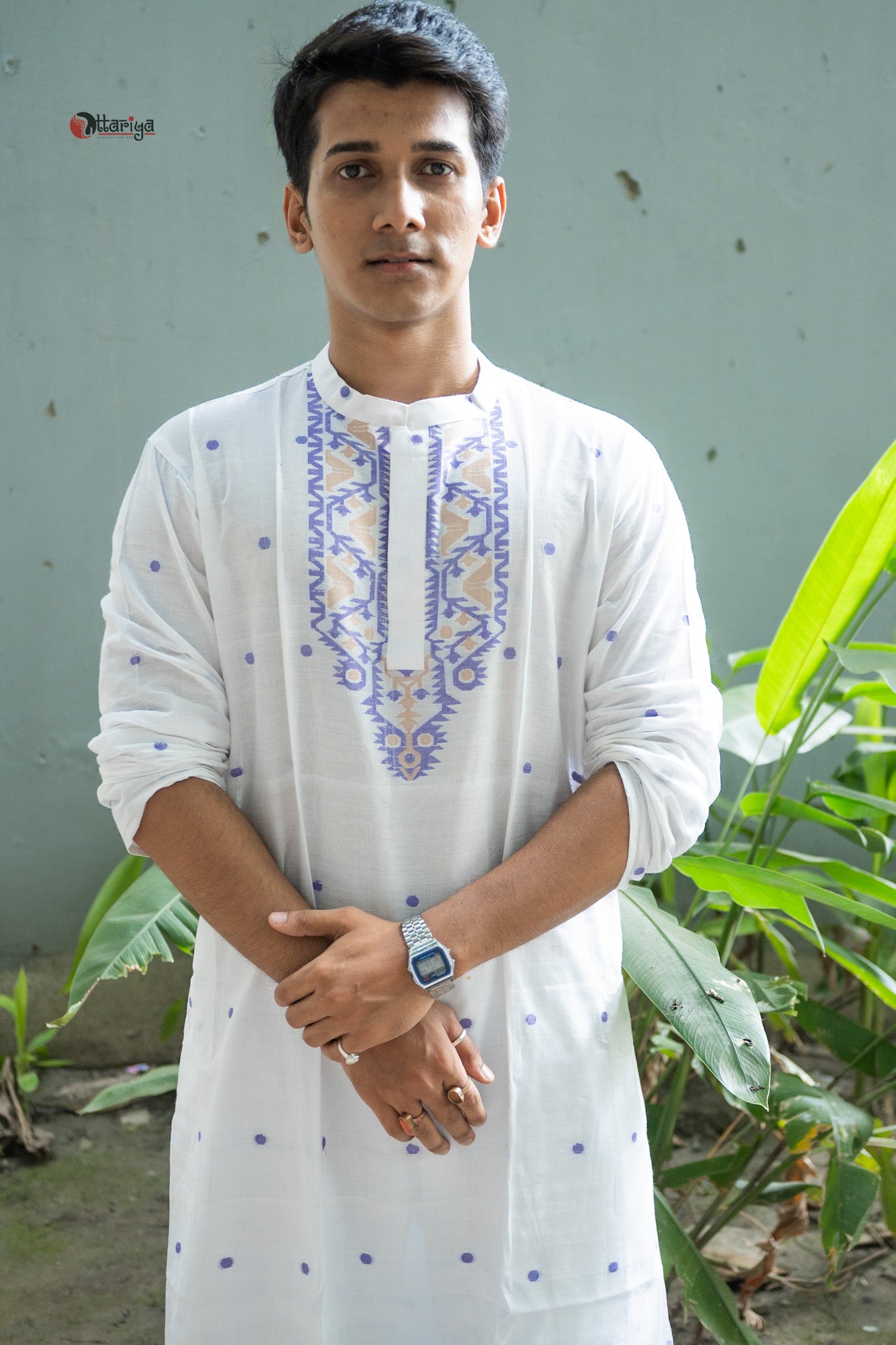 White jamdani  long kurta