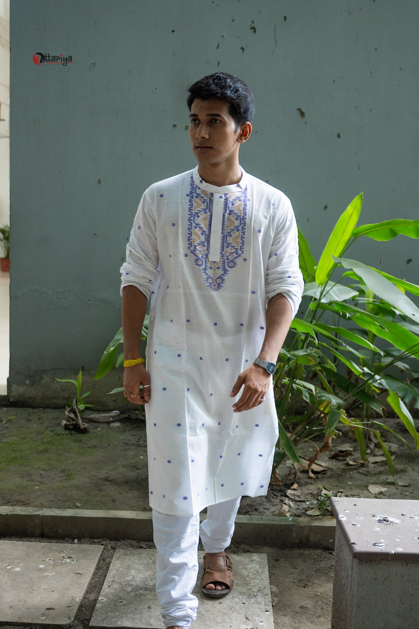 White jamdani  long kurta