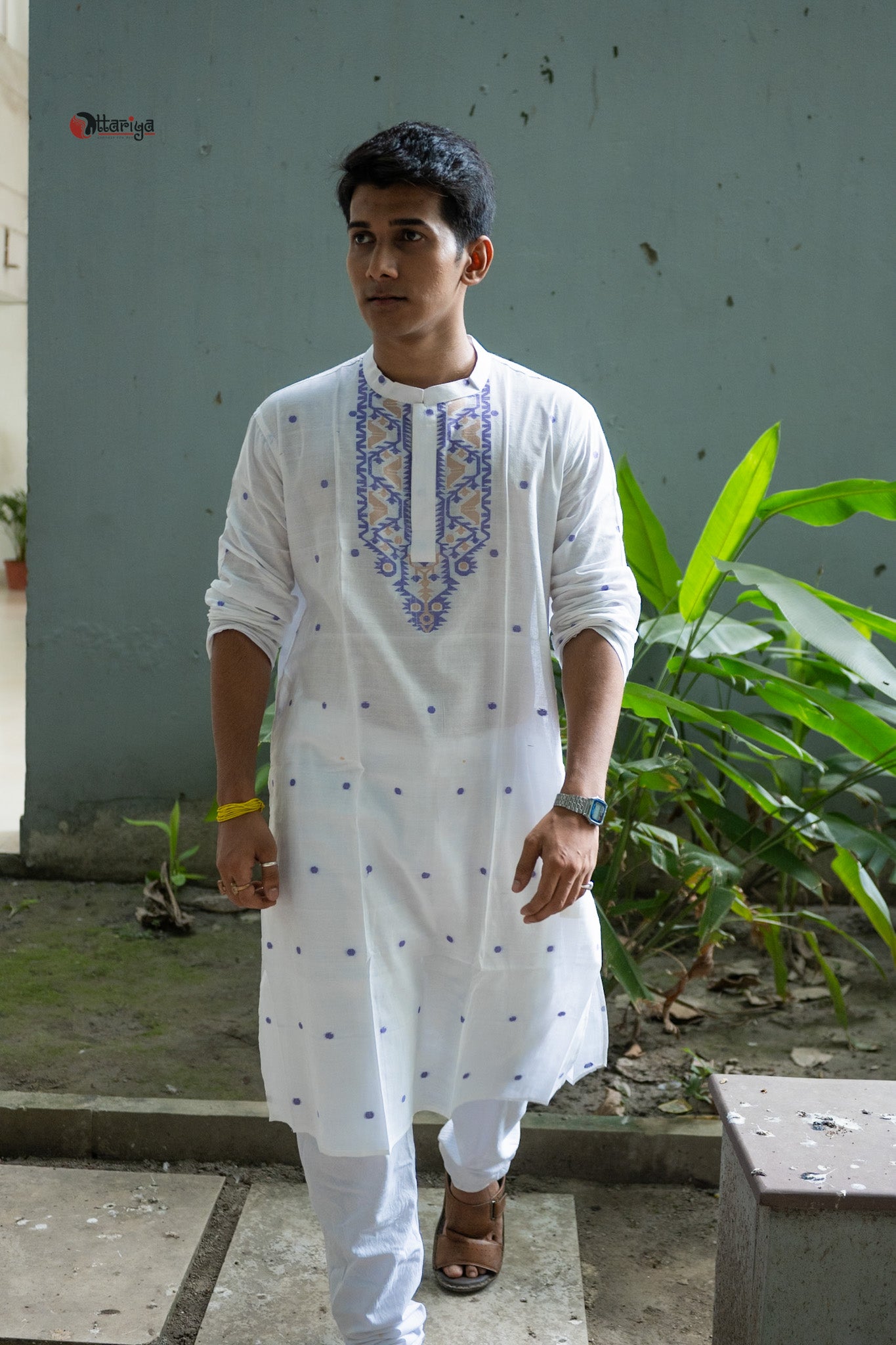 White jamdani  long kurta