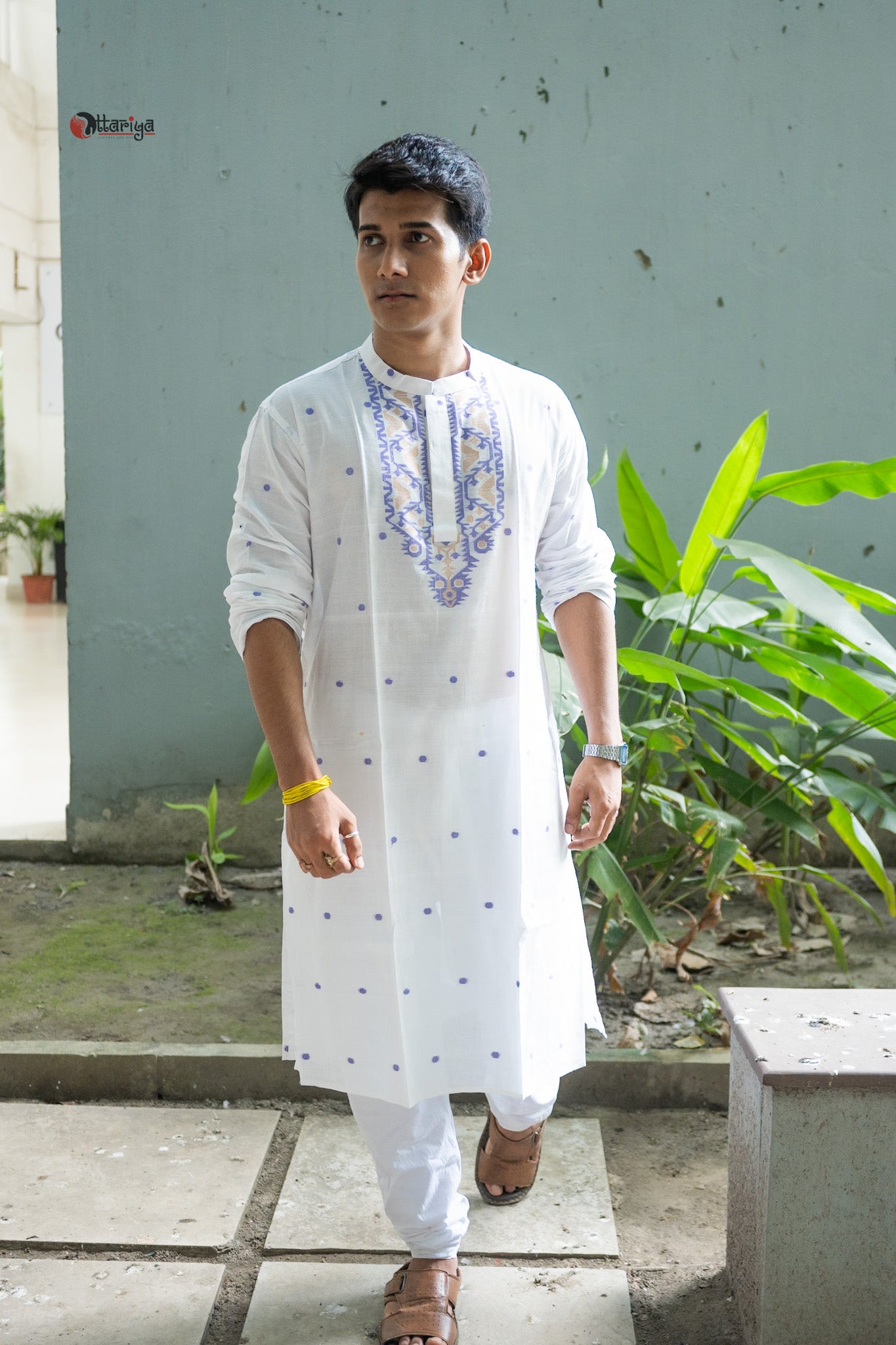 White jamdani  long kurta