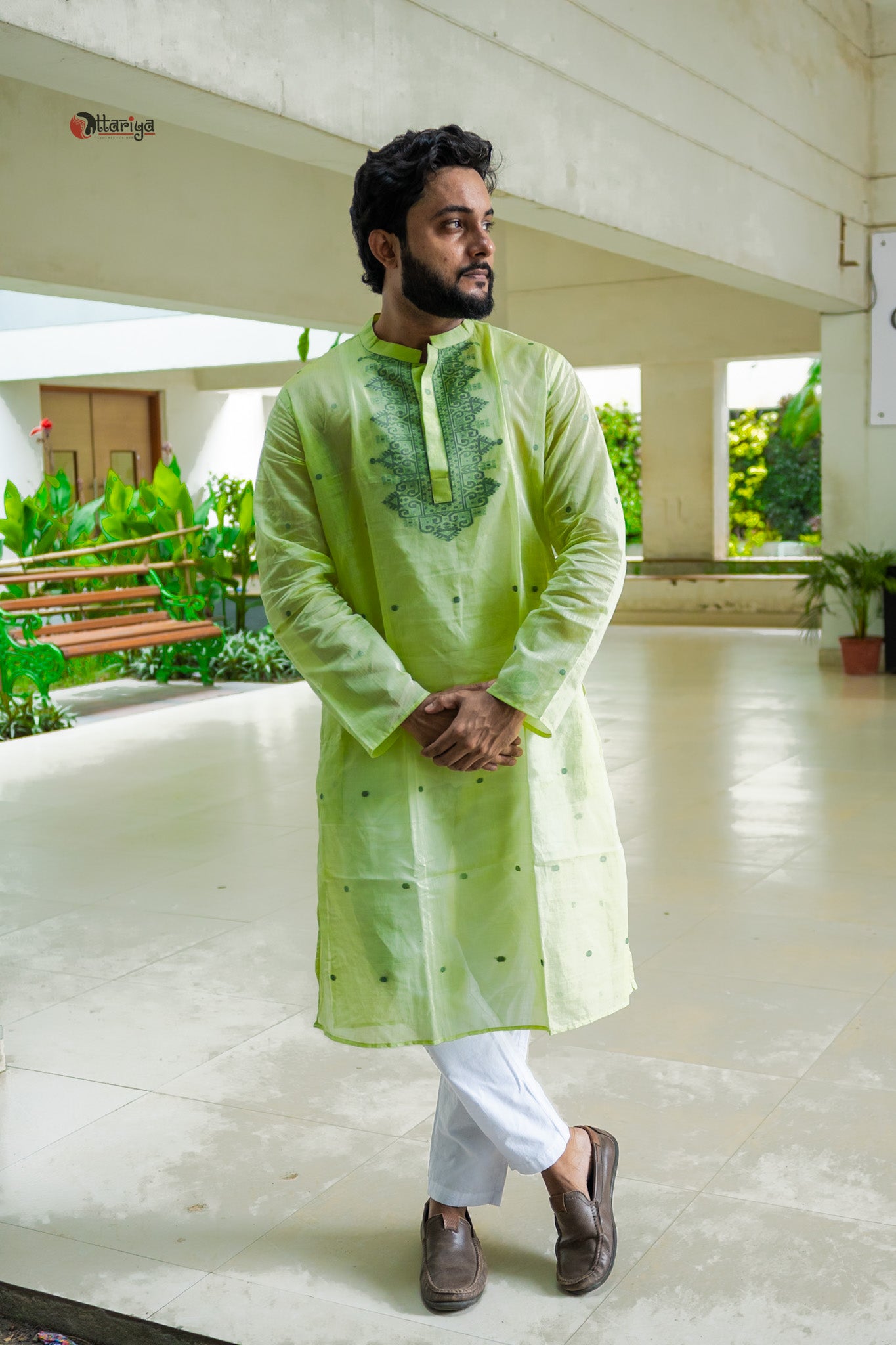 Leafy jamdani silk kurta