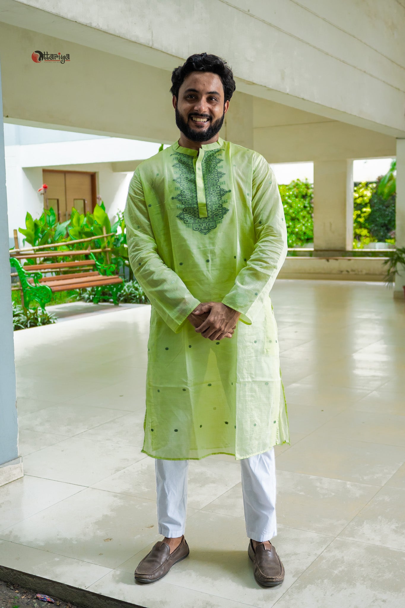 Leafy jamdani silk kurta