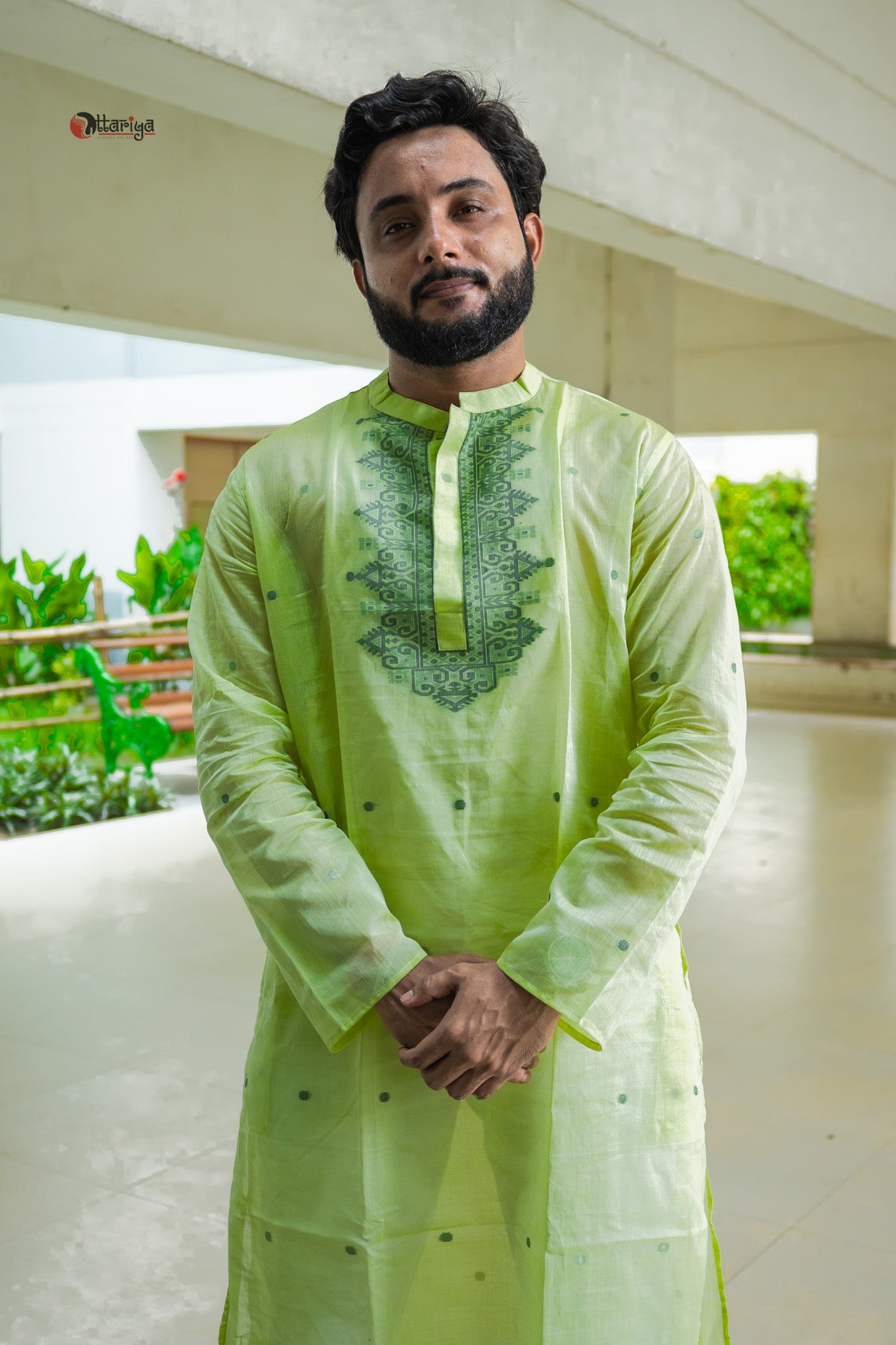 Leafy jamdani silk kurta