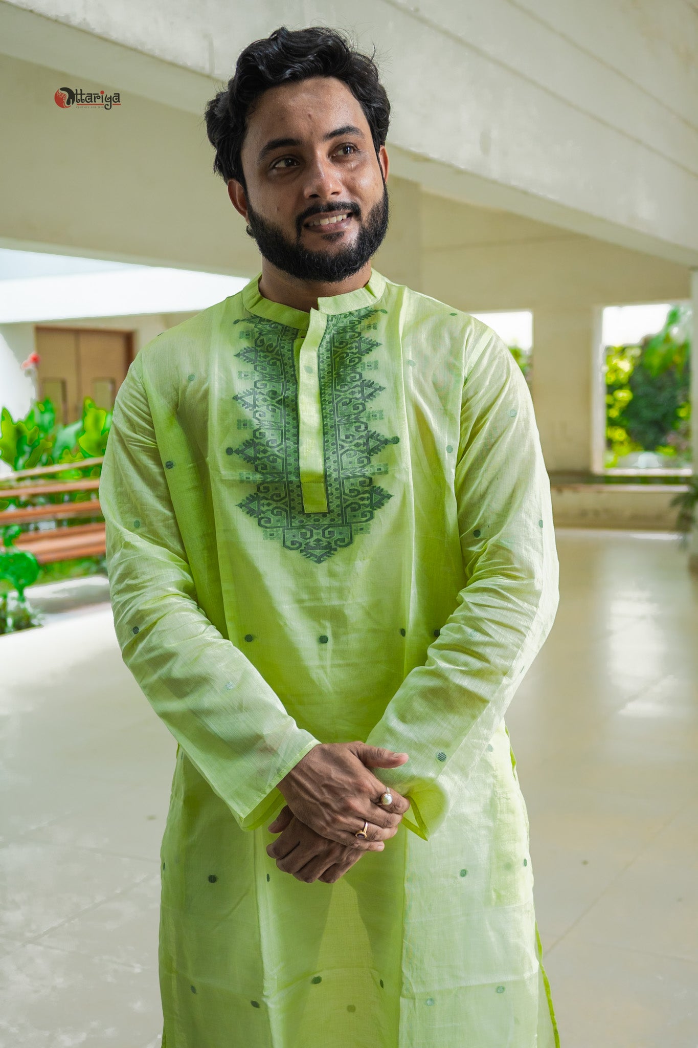 Leafy jamdani silk kurta