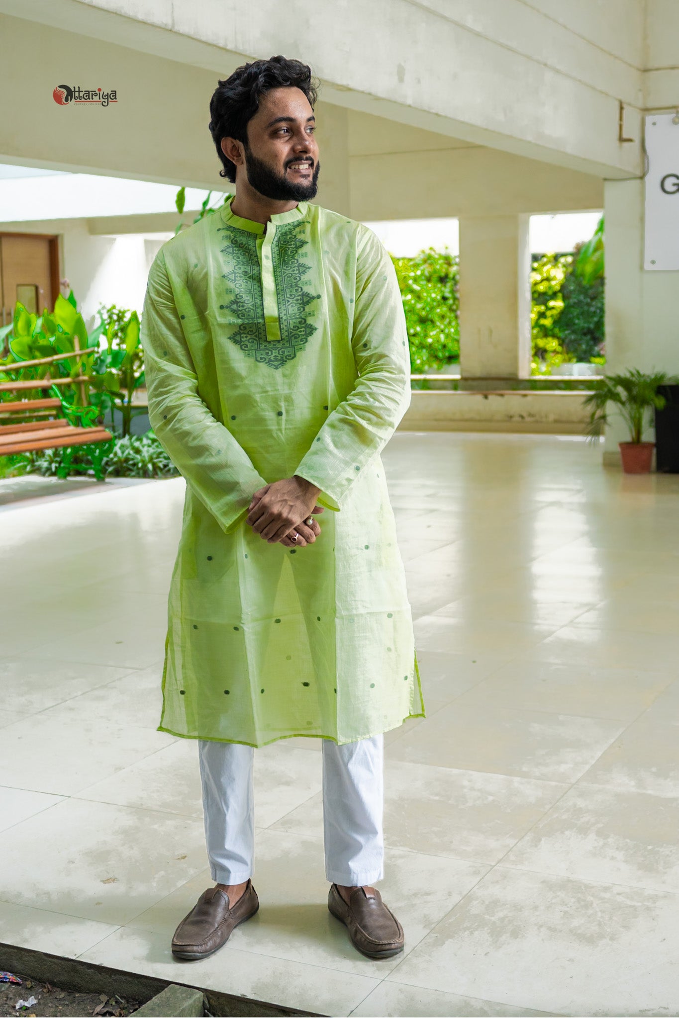 Leafy jamdani silk kurta