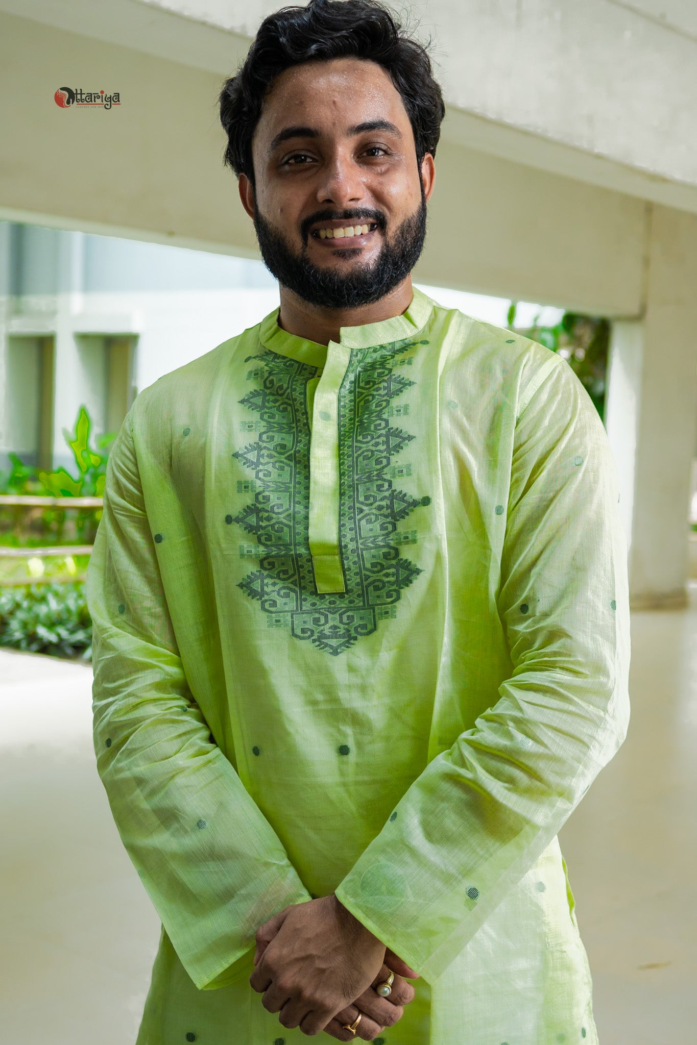 Leafy jamdani silk kurta