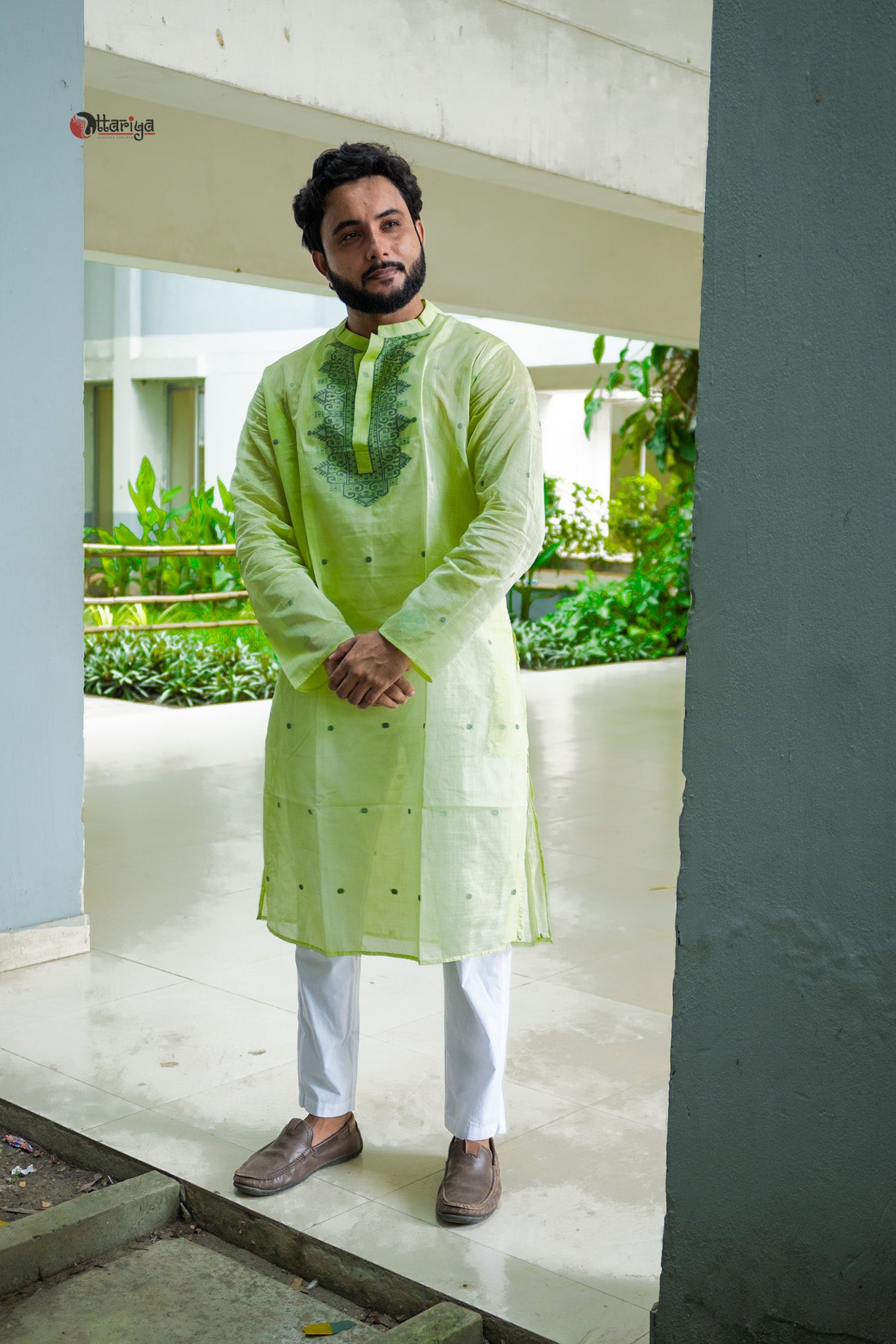 Leafy jamdani silk kurta