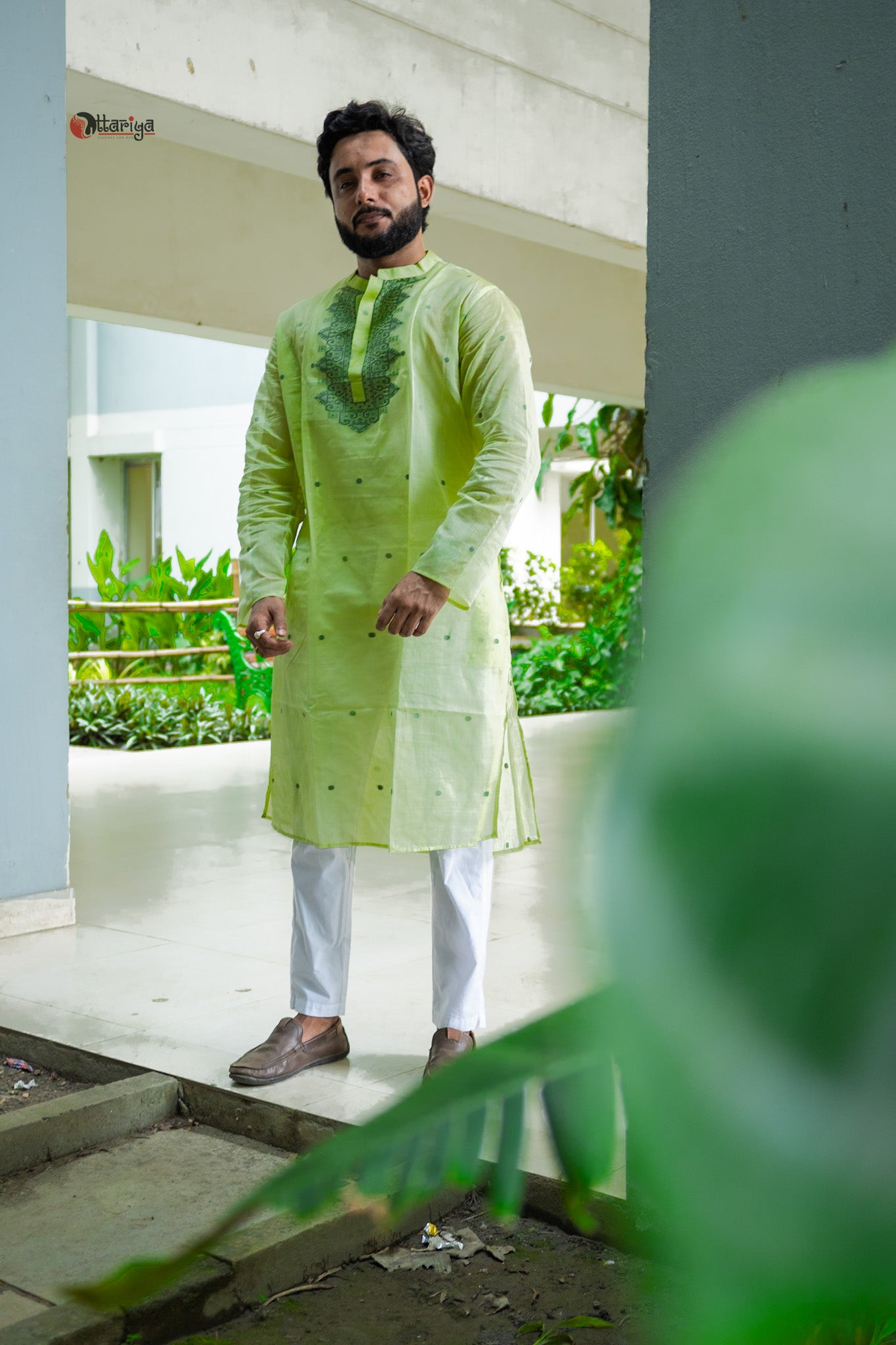 Leafy jamdani silk kurta