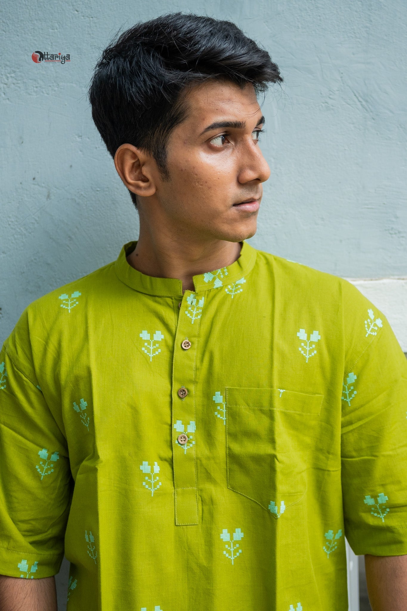 Kishalay — Handwoven Jamdani Buta Short Kurta - Uttariya