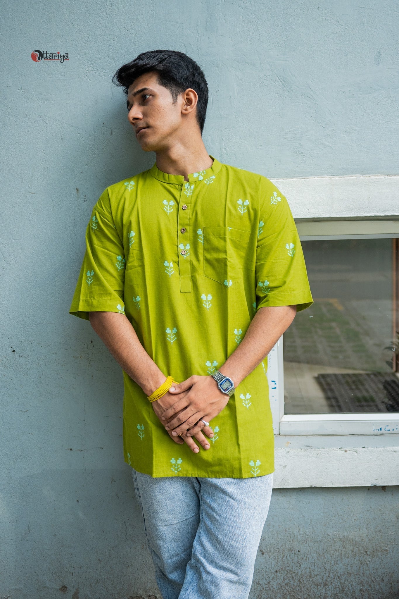Kishalay — Handwoven Jamdani Buta Short Kurta - Uttariya